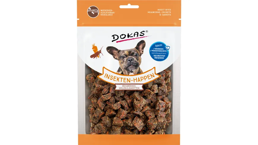 Dokas Hundesnack Insekten-Happen Mehlwürmer, Grillen, Karotte 100 g