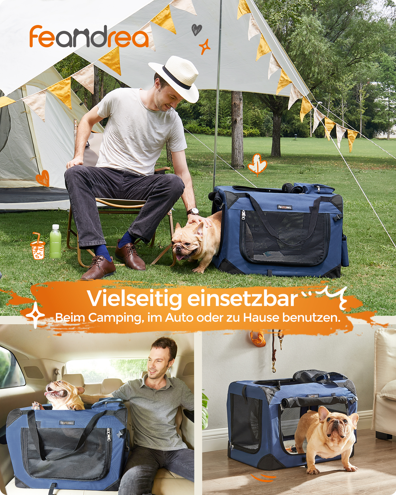 FEANDREA Transportboxen & Gitterboxen FEANDREA S-XXXL Transportbox Oxford-Gewebe dunkelblau 50 cm, 35 cm, 35 cm