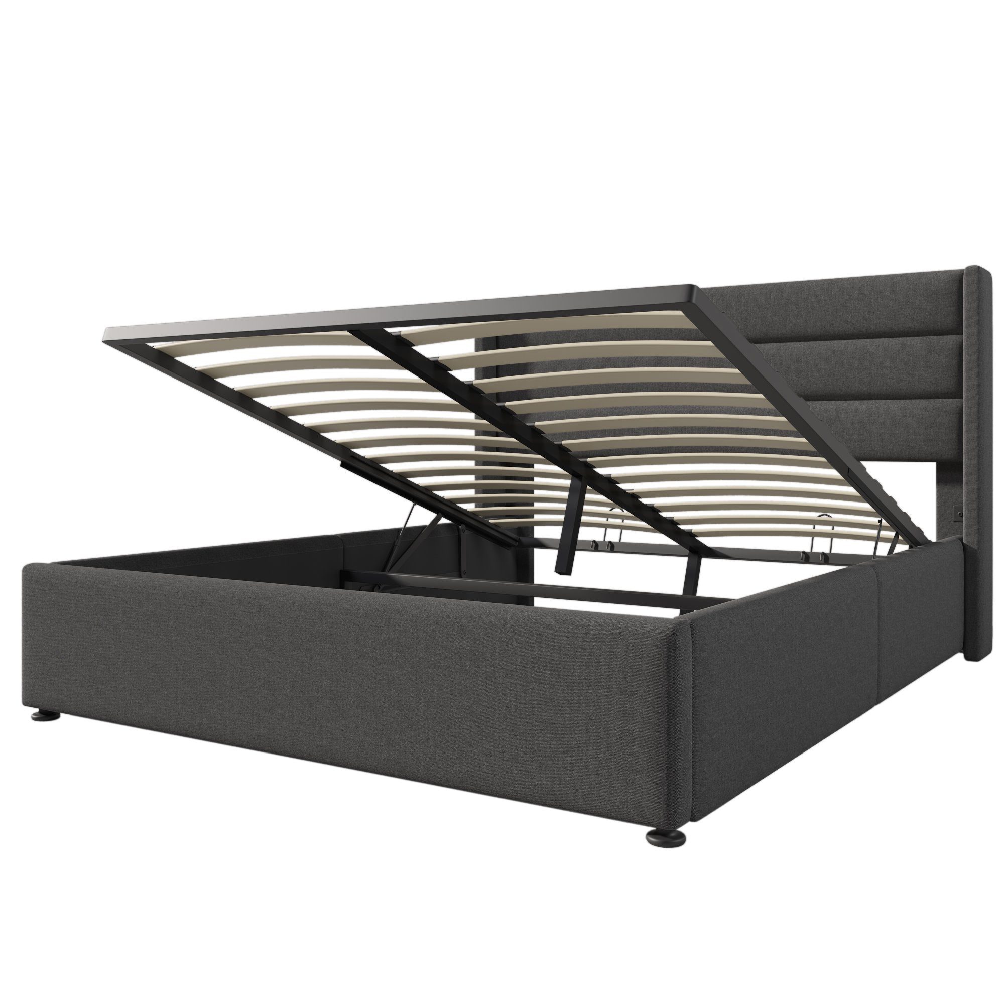 PHOEBE CAT Boxspringbett (Funktionsbett, Doppelbett Hydraulisches Bett mit Lattenrost), Polsterbett Stauraumbett 140x200 cm, Lattenrost aus Holz, Leinen