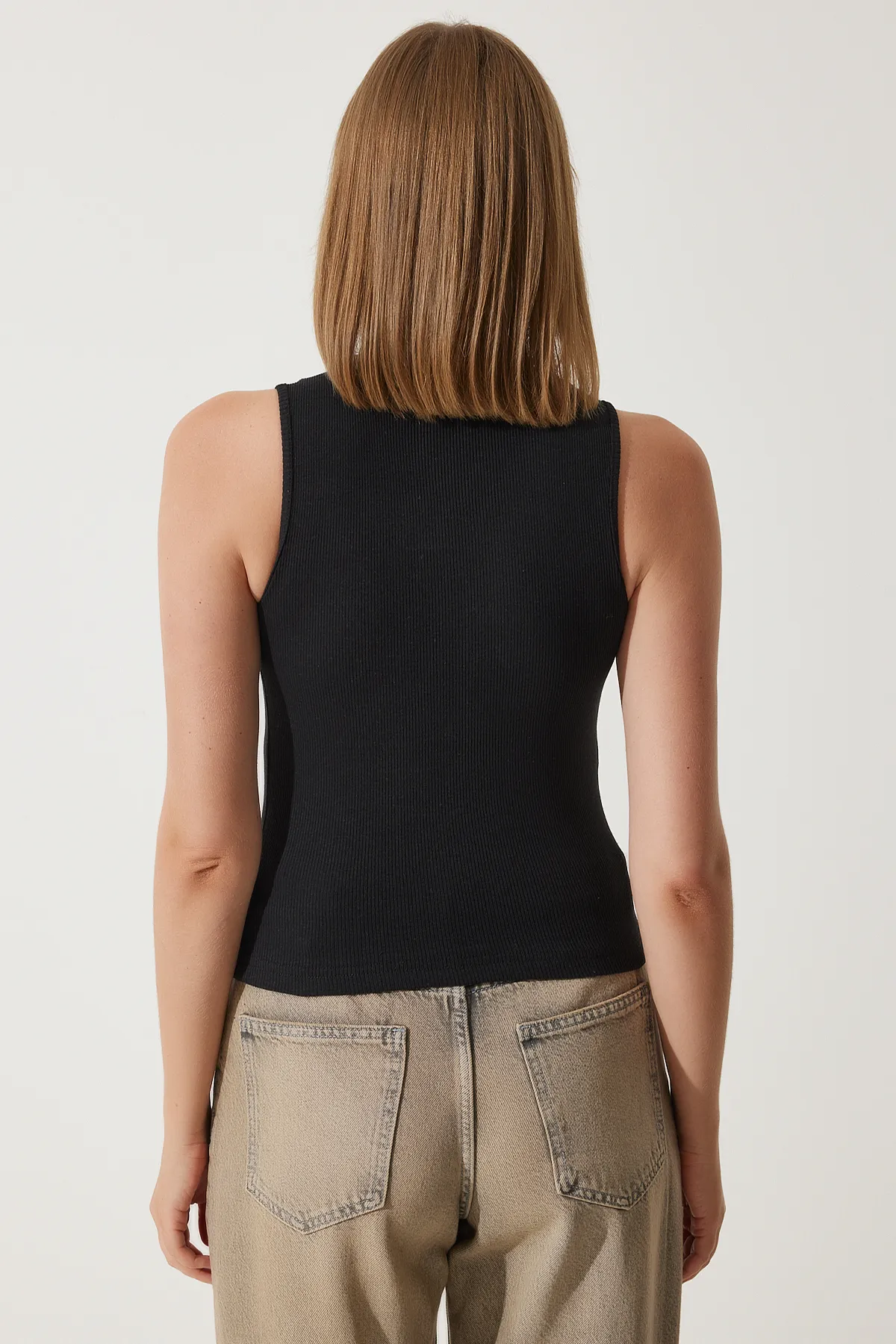 Happiness İstanbul  Damen-Strickbluse im 2er-Pack in Schwarz und Weiß mit Rollkragen, ärmellos, GT00012