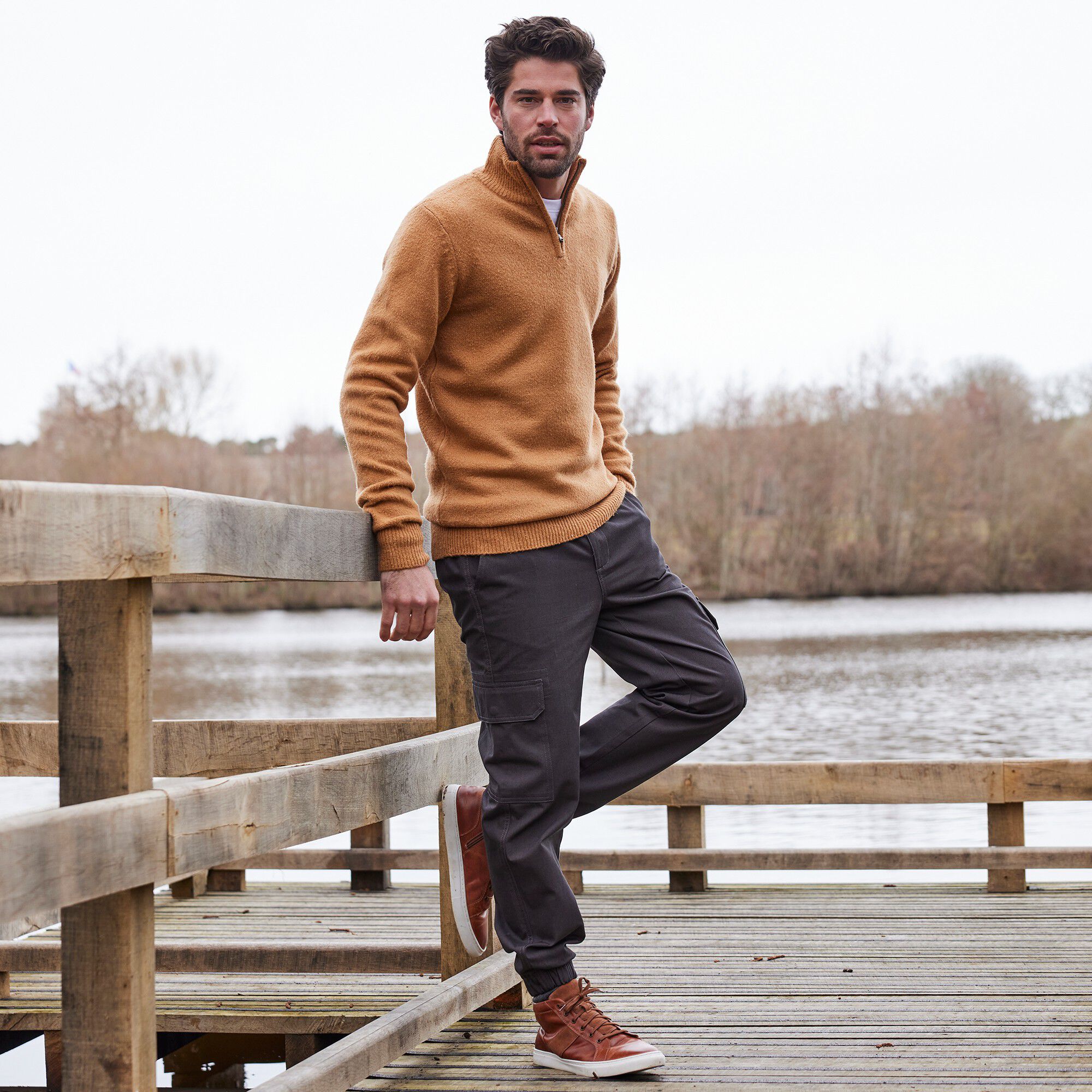 Pull col montant zippé en jersey avec polyester recyclé(1)