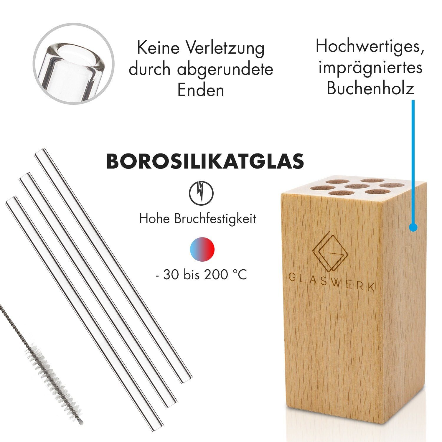 Klarstein Thermoglas Glaswerk Frezzeria Glasstrohhalme, Borosilikatglas