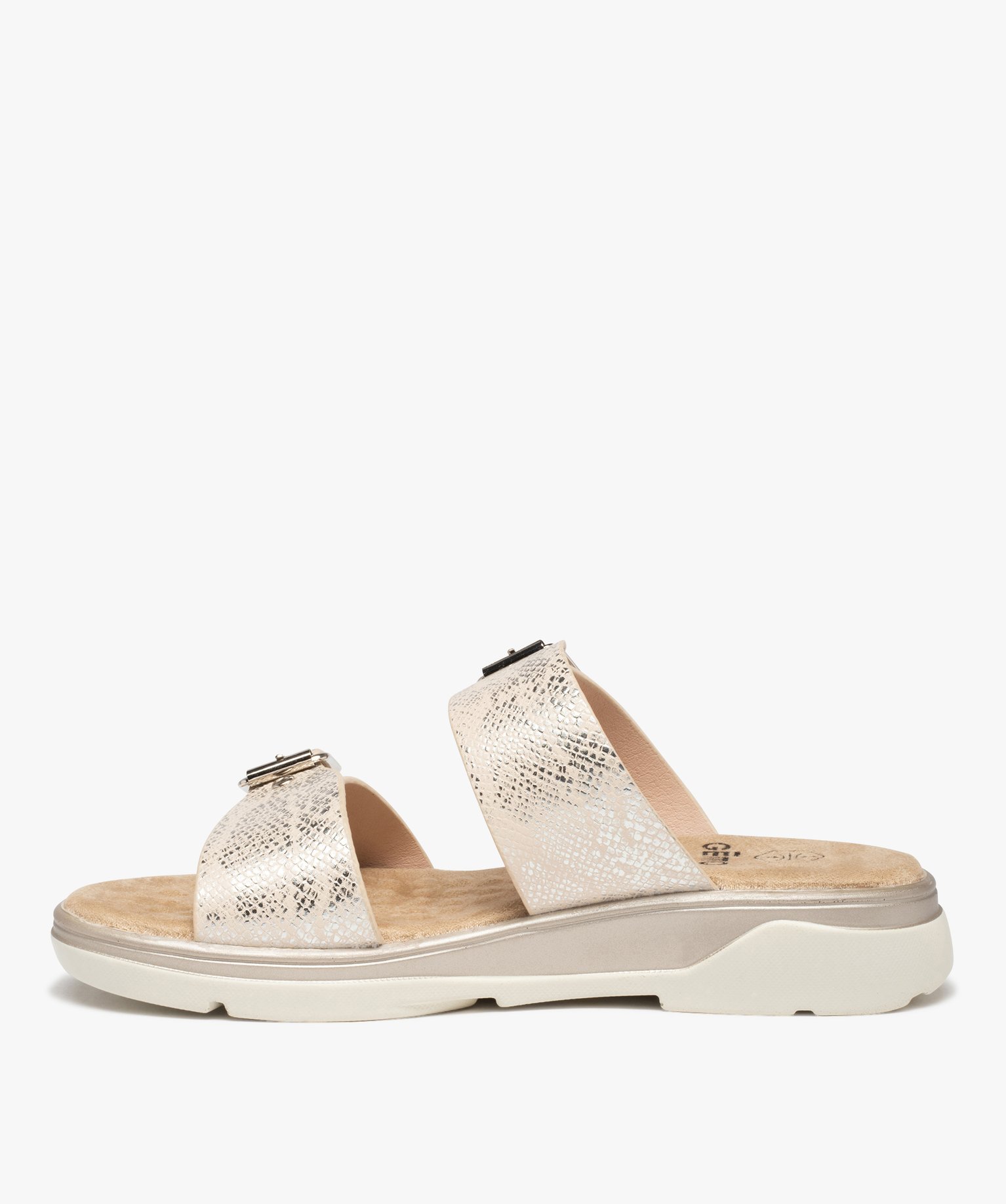 Mules femme confort à brides métallisées ajustables beige | GEMO