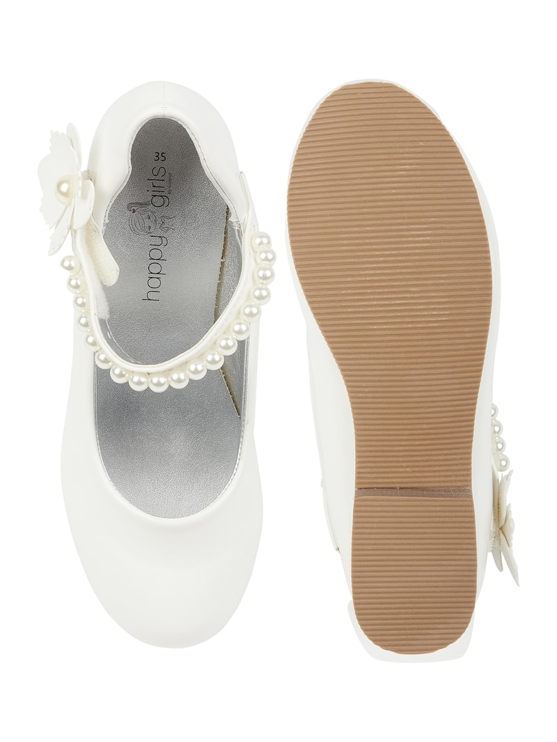 Ballerinas mit Blüten-Applikation in ecru