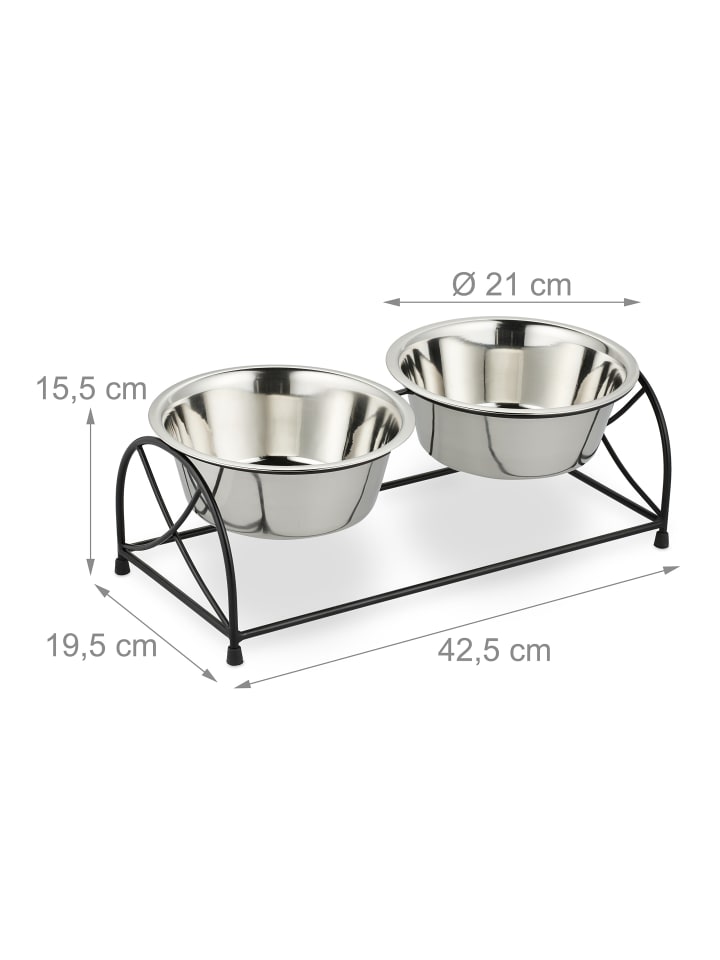 relaxdays Futterstation Hunde in Schwarz/Silber - (B)42,5 x (H)15,5 x (T)19,5 cm günstig kaufen onesize