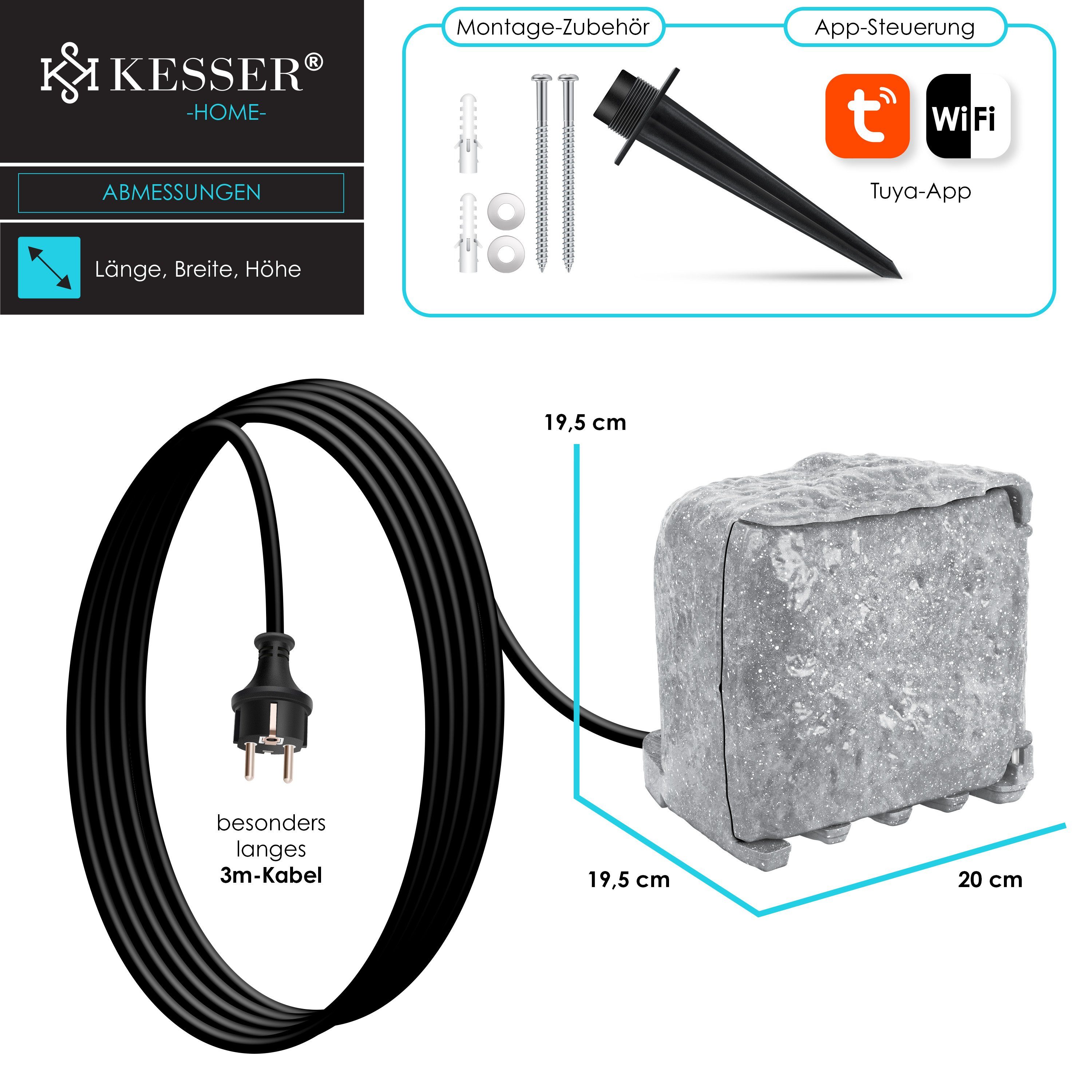 KESSER Gartensteckdose, Gartensteckdose Steinoptik mit Steckplätzen mit WiFi Fun