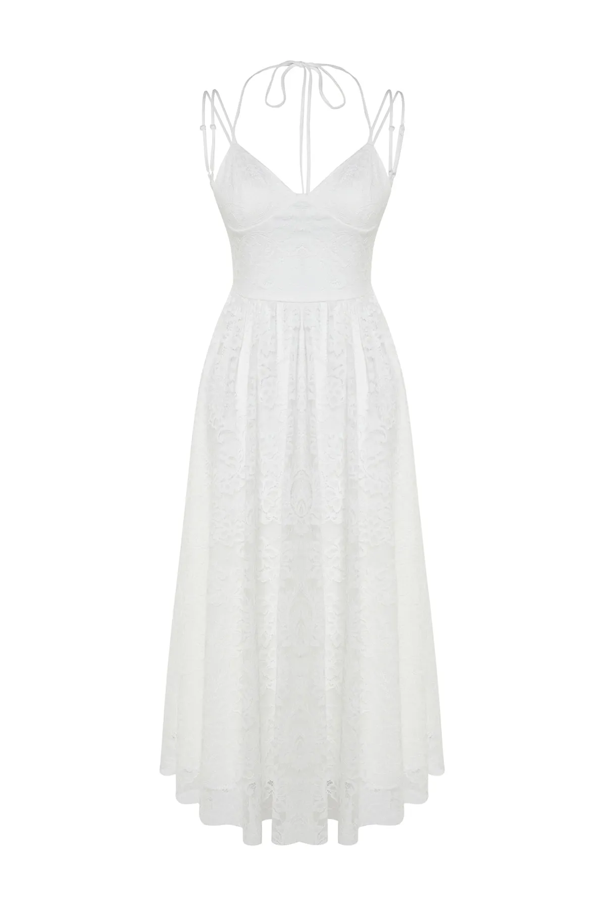 Trendyol Collection  Ecru-Taille geöffnet / Skater-gefüttert Spitze Hochzeit / Hochzeit Elegantes Abendkleid TPRSS23EL00523