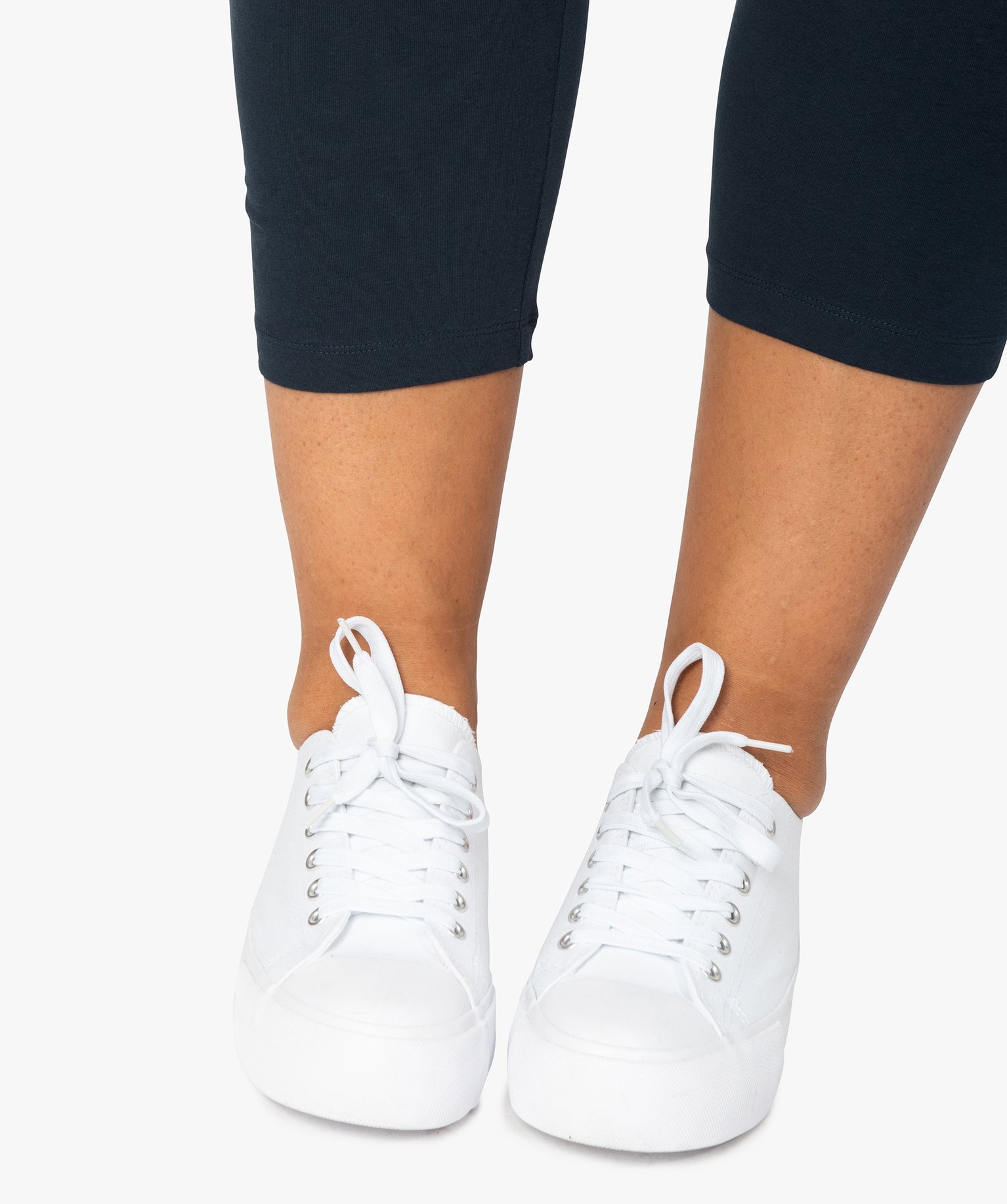 Legging femme grande taille uni en coton stretch marine | GEMO