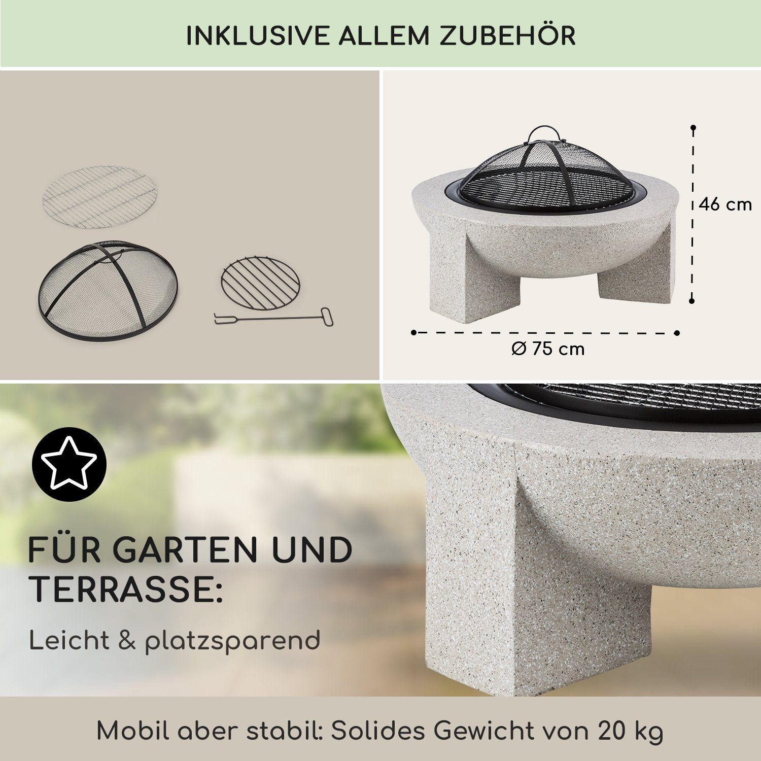 blumfeldt Feuerschale Troja, (Set), Feuerschale Garten Grill Funkenschutz Feuerkorb Feuerstelle Outdoor