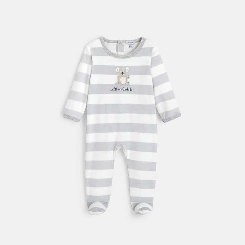 Pyjama bébé en velours bio à volet à soulever gris Absorba