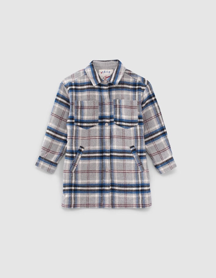 Manteau gris, bleu, noir, écru motif carreaux fille