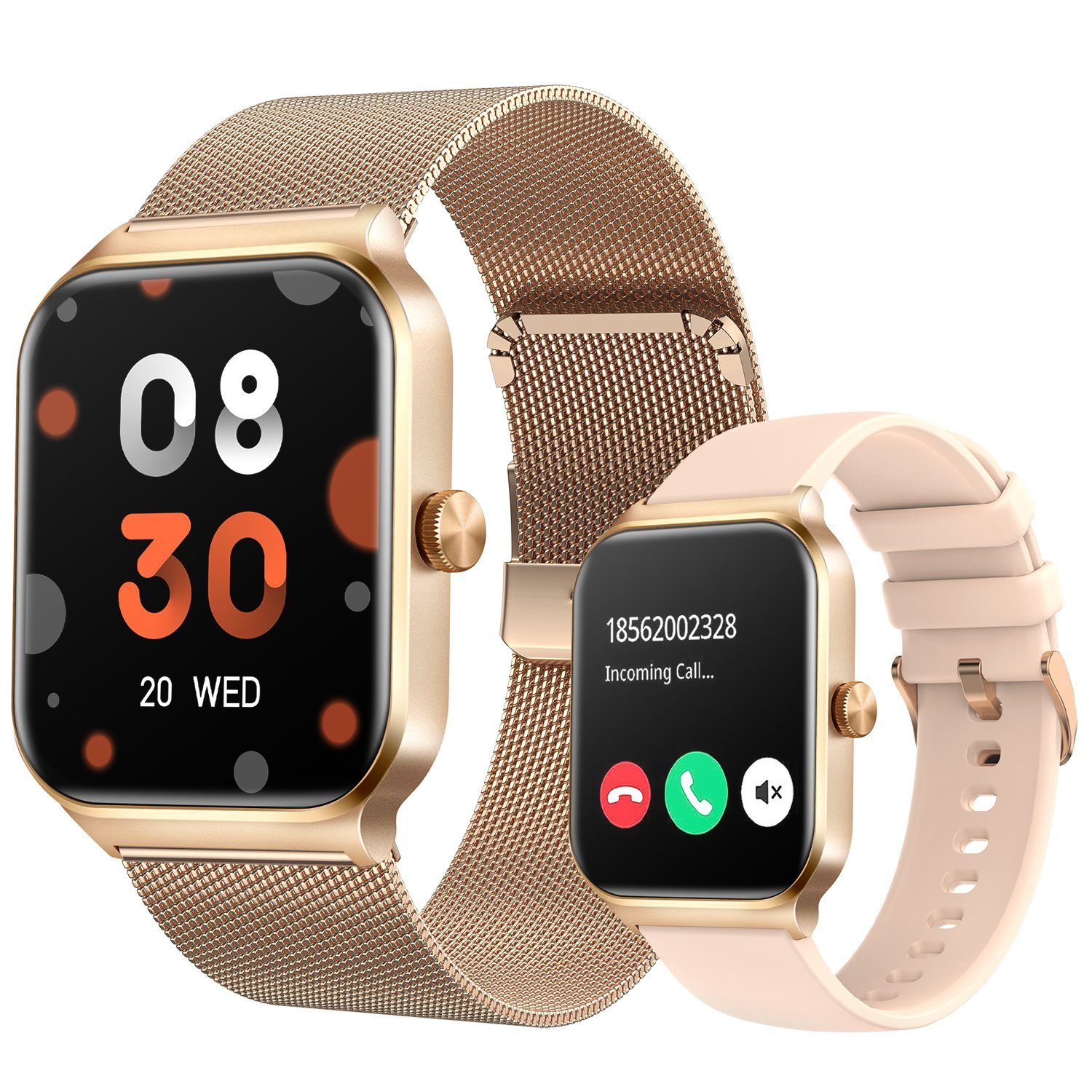 Yuede Smartwatch Damen und Herren, Fitness Uhr Mit Sprachanruf, Smartwatch (4,98 cm/1,96 Zoll) Fitness Tracker mit Schrittzähler, Schlaftracking, Kalorienverbrauch, Sportuhren mit Herzfrequenzmessung, Schlafuberwachung, Blutsauerstoffmessung, Sportar