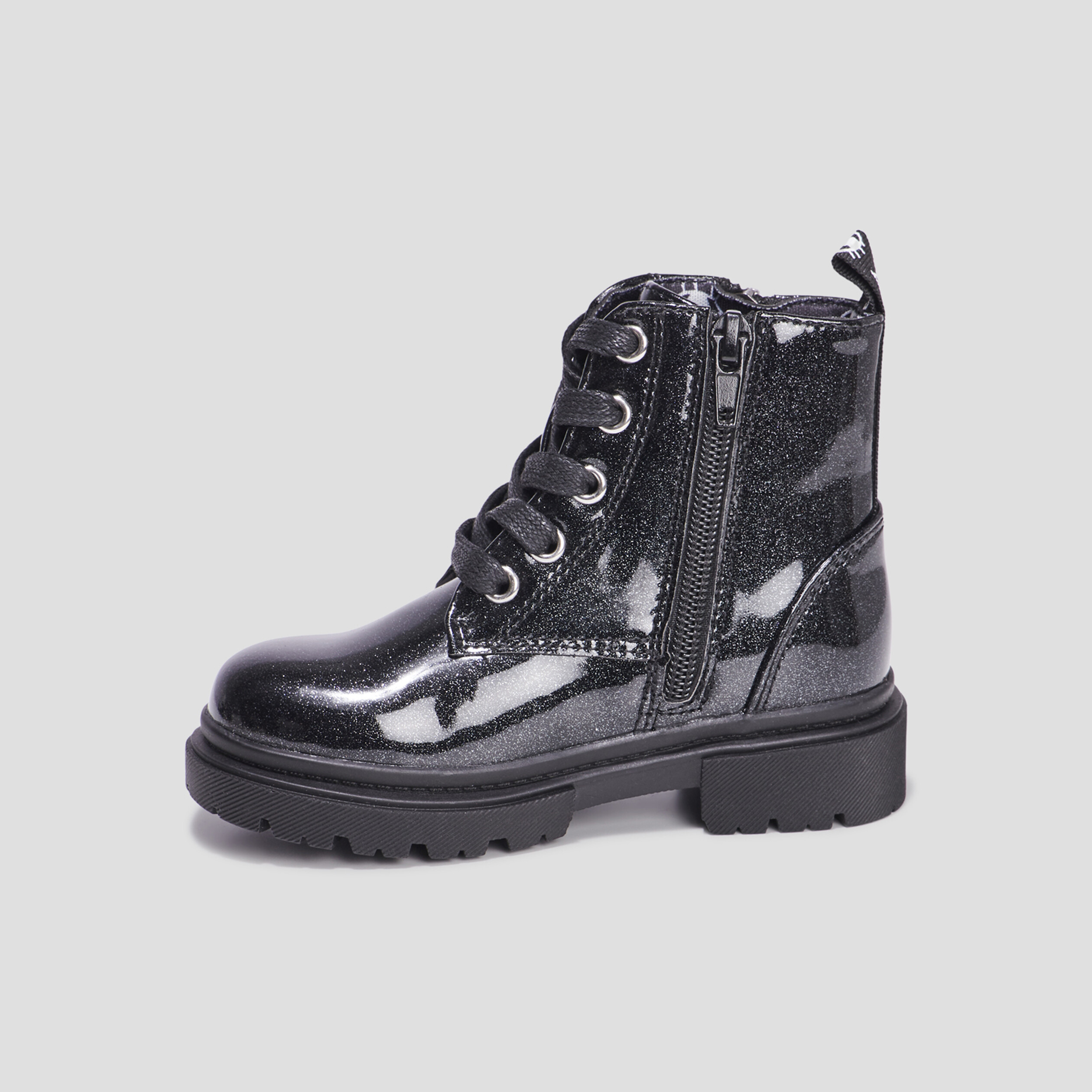 Bottines crantées zippées à paillettes noir fille | La Halle