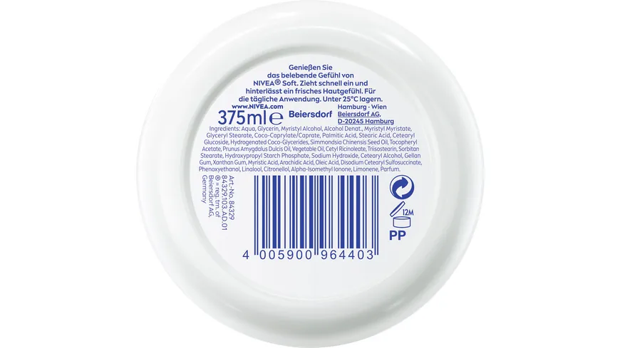 NIVEA soft Creme Erfrischende Feuchtigkeitscreme 375 ml