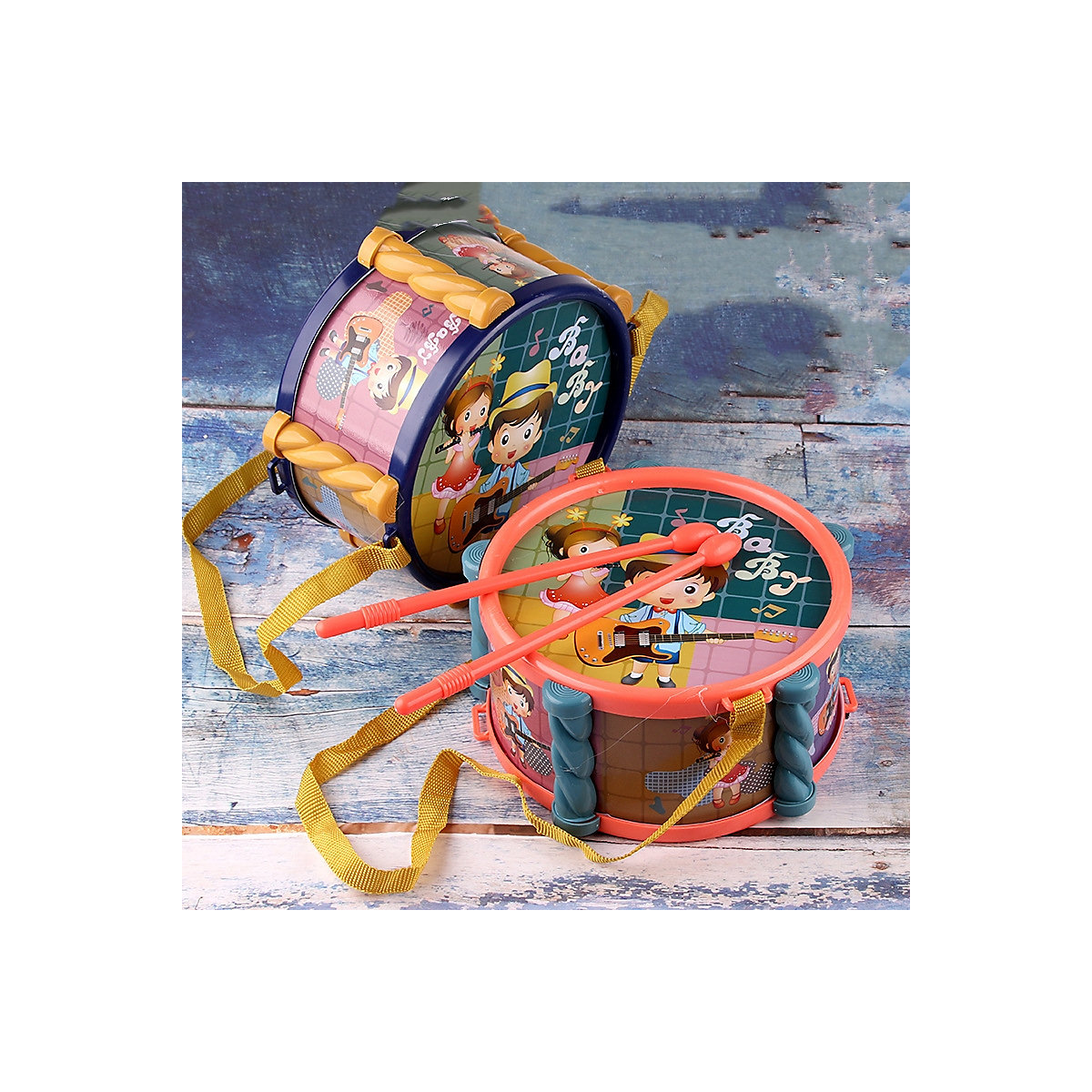 Trommelspielzeug für Kinder mit klingendem Musikinstrument (zufällige Farbe) Frühpädagogisches Handtrommelspielzeug für Kinder (zufällige Farbe) Rhythmusinstrumente