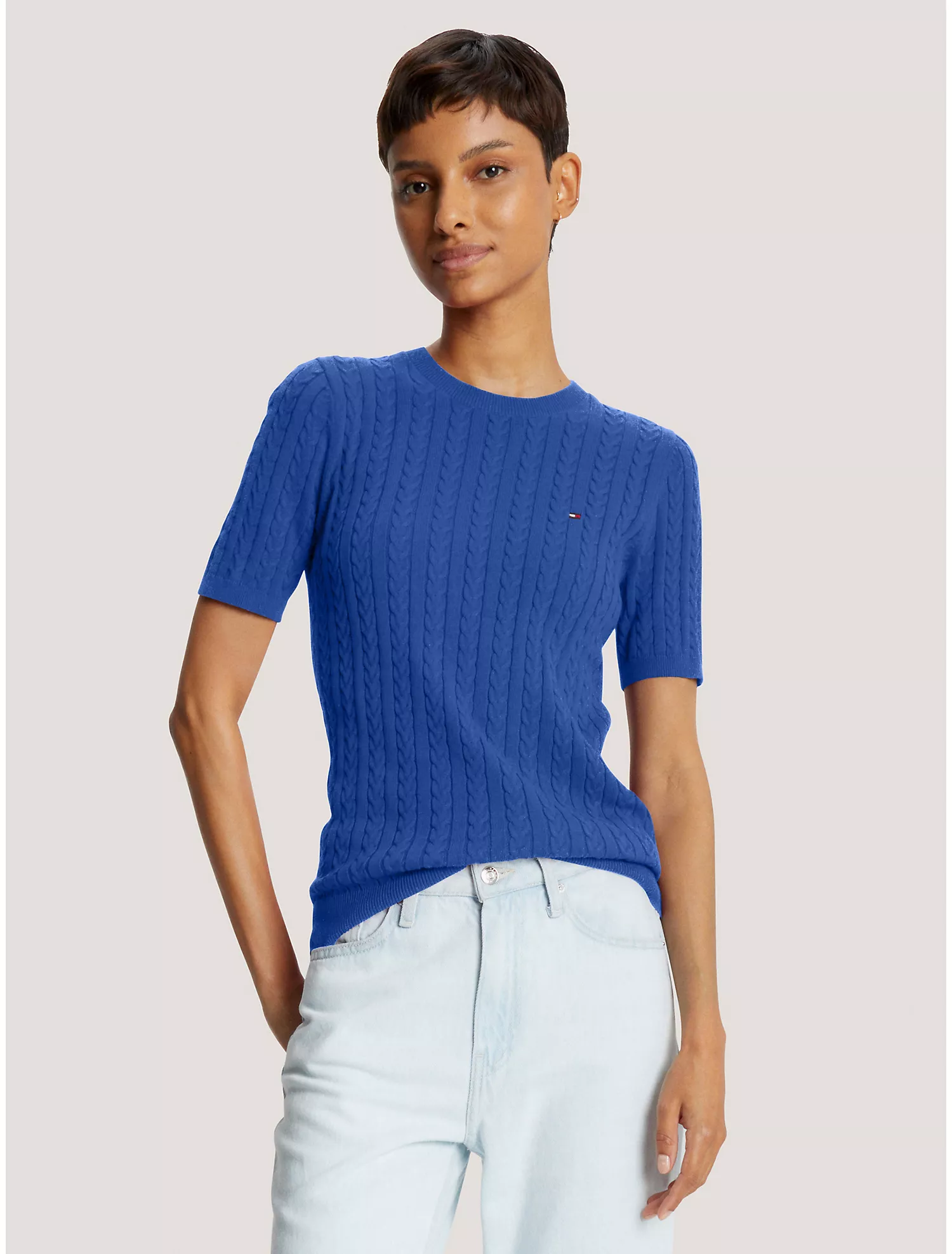 Cable Knit Short-Sleeve Sweater