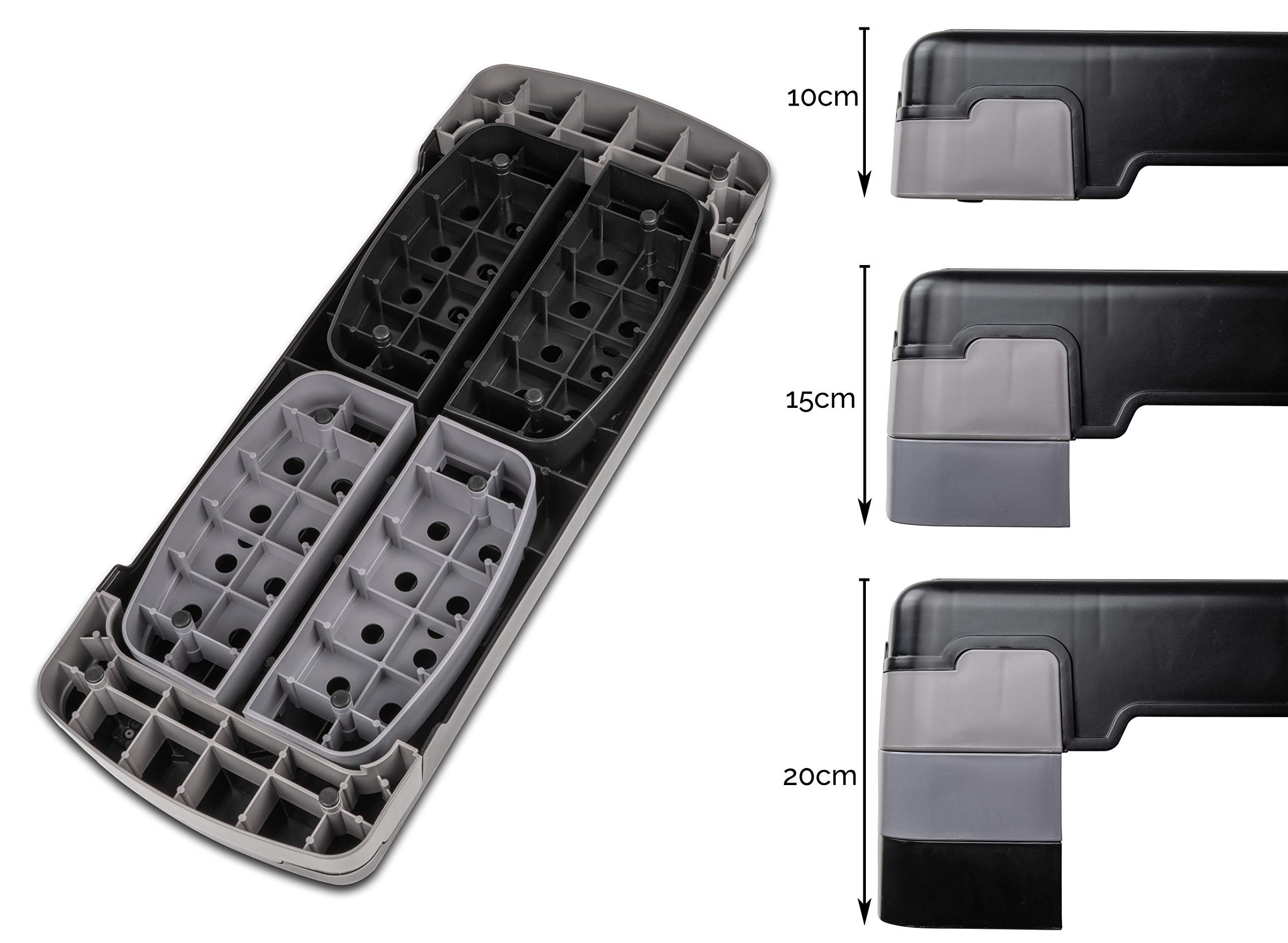 POWRX Stepboard XL Steppbrett extra groß 3-Stufen höhenverstellbar, Grau-Schwarz