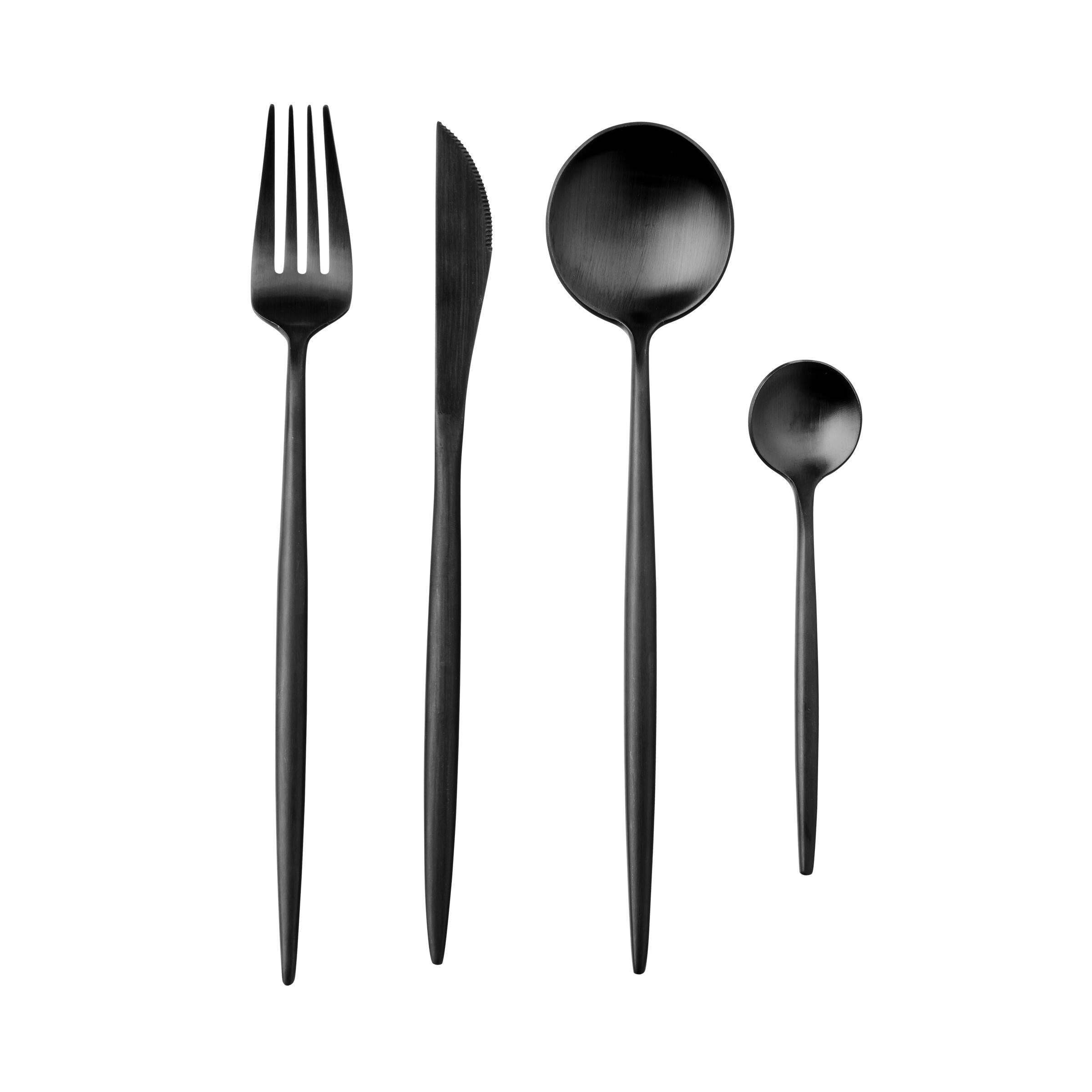BUTLERS Besteck-Set STILETTO Besteck-Set 16-tlg. matt, 16-teiliges Besteck in Schwarz Matt aus Edelstahl
