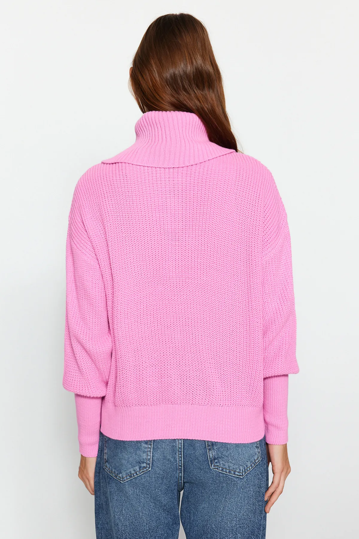 Trendyol Collection  Degaje Kragen Rosa Strick-Cardigan - Reißverschluss TWOAW24HI00072
