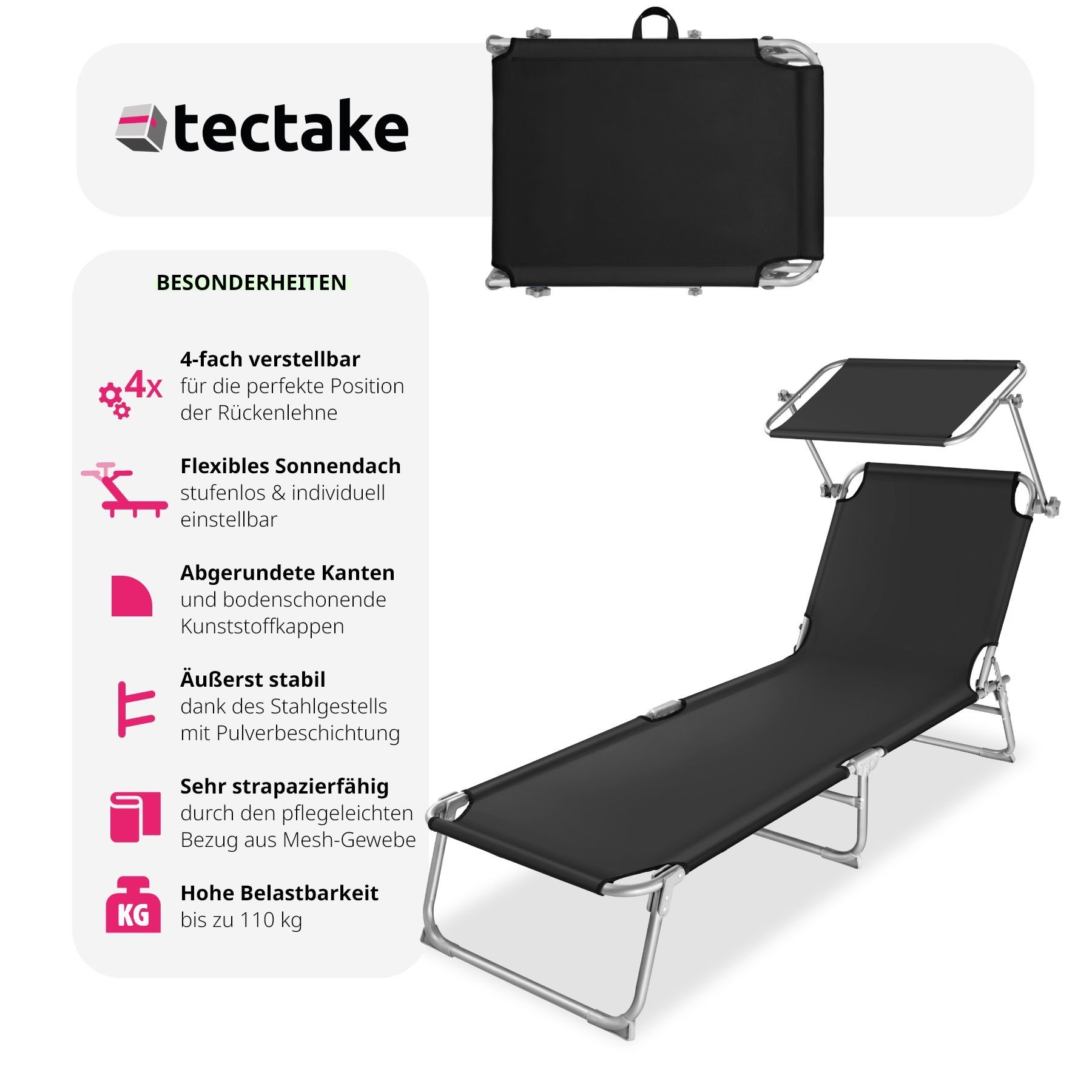 tectake Gartenliege 2 Gartenliegen 4-stufig, Kombiset, 2 St., 2er, Zurückklappbar