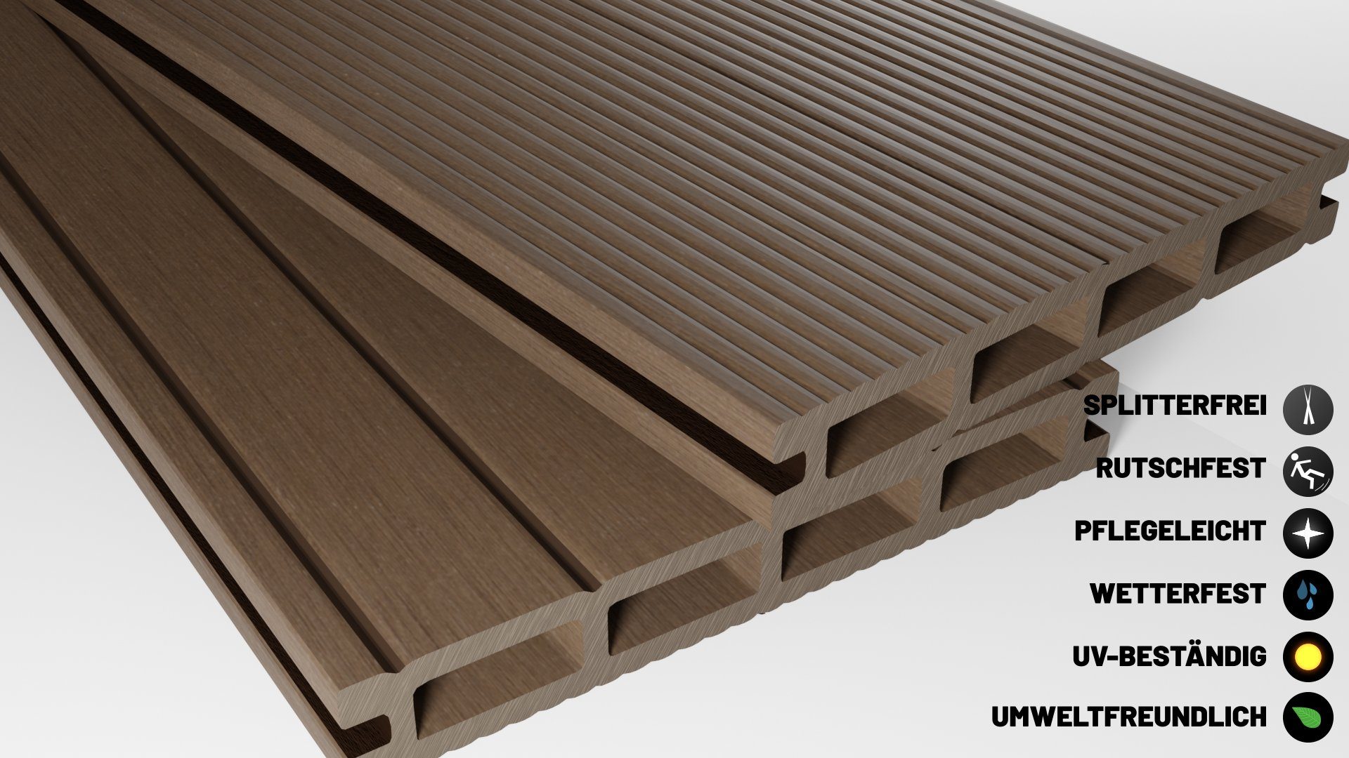 Endorphin Terrassendielen ® 16m² Braun WPC Terrassendielen Komplettset