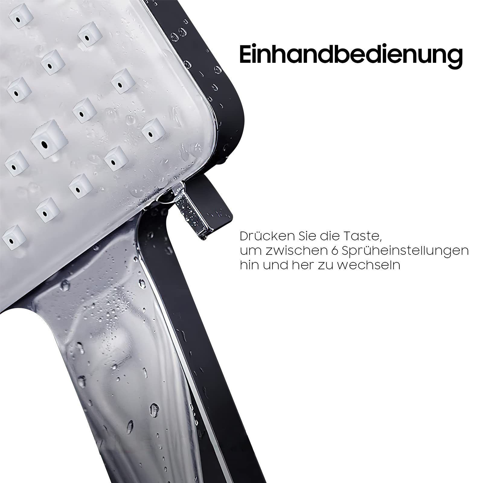 Aoucheni Handbrause Wassersparender Handbrausen Duschkopf mit Schlauch 1,5M, 6 Strahlarten