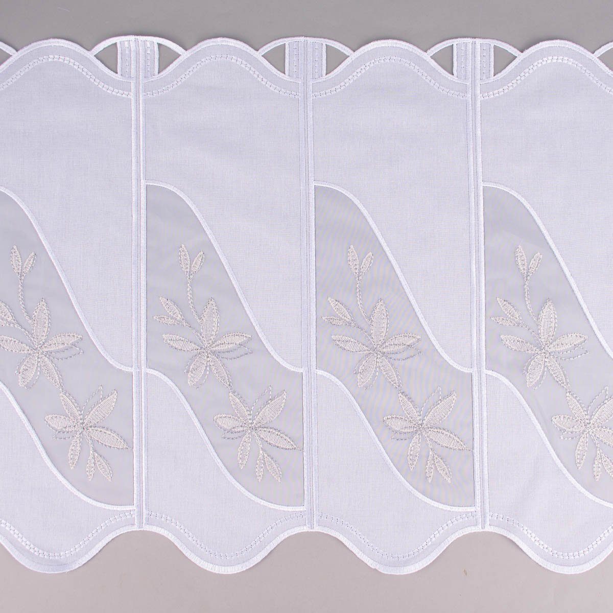 Meterware Scheibengardine Organza nähfrei Stickerei Blumen weiß beige 50cm, SCHÖNER LEBEN., stark perforiert, Stickerei/Stickstoff, bestickt