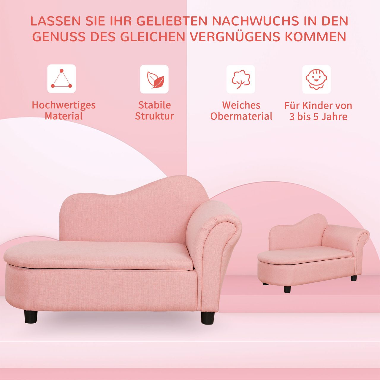 HOMCOM Kindersessel, Kindercouch, Kindersofa mit Stauraum für Kinder 3-5 Jahre