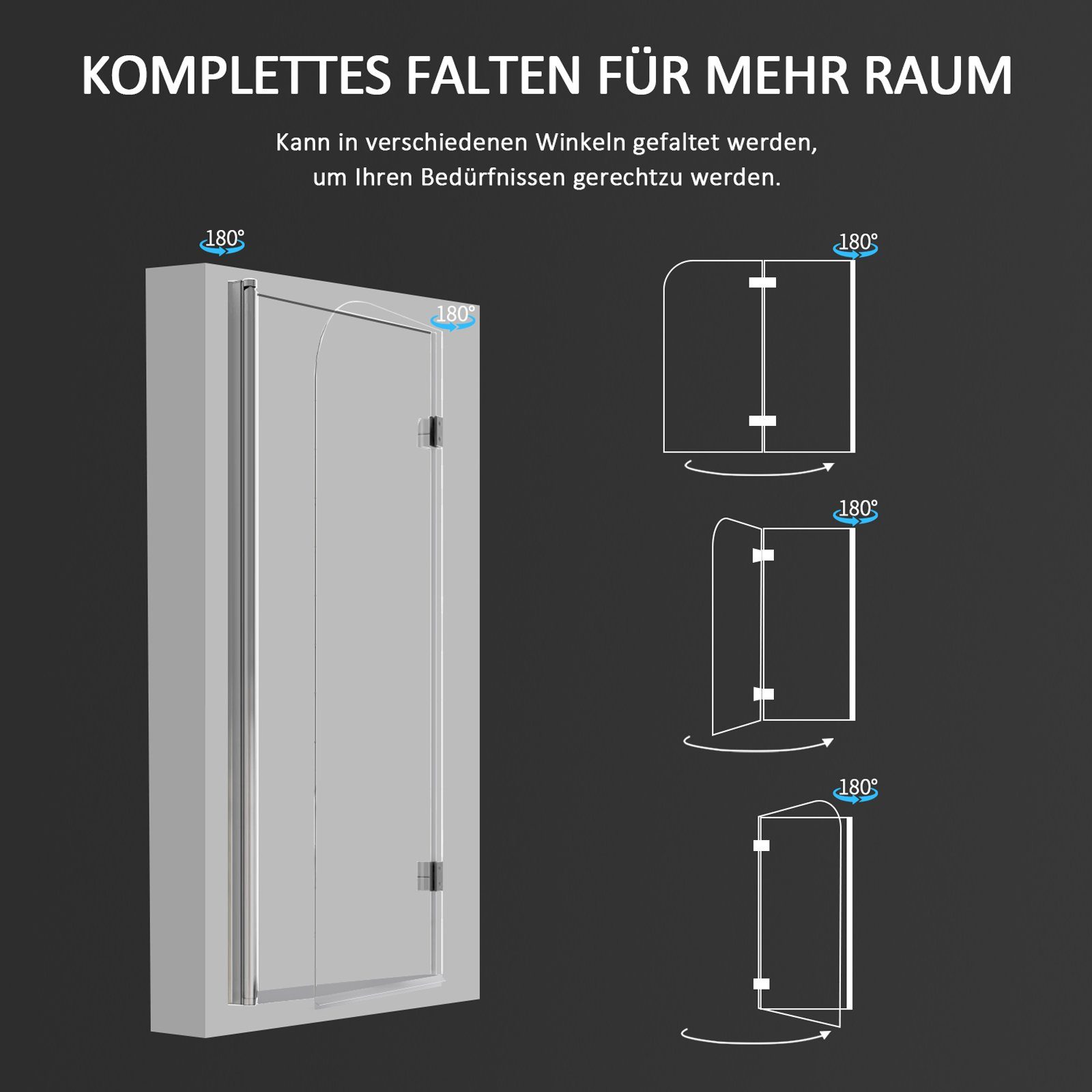 Boromal Badewannenaufsatz Duschtrennwand Badewanne Faltbar 120x140cm Duschwand Klappbar 2/ 3-tlg, (Klarglas /Teilsatiniert glas), Badewannenfaltwand Glaswand 6mm ESG Glas