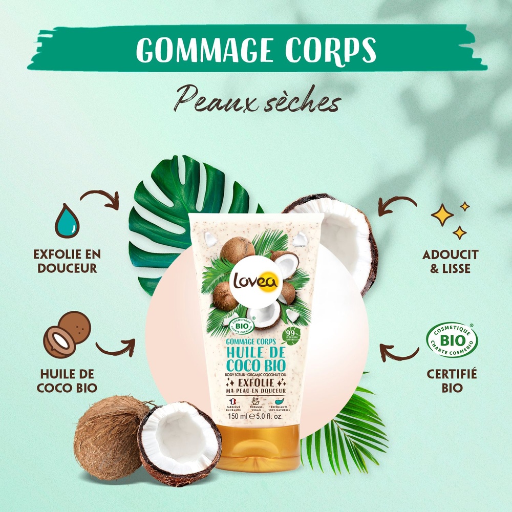 lovea Gommage Corps Huile de Coco Bio Certifié BIO Gommage Corps
