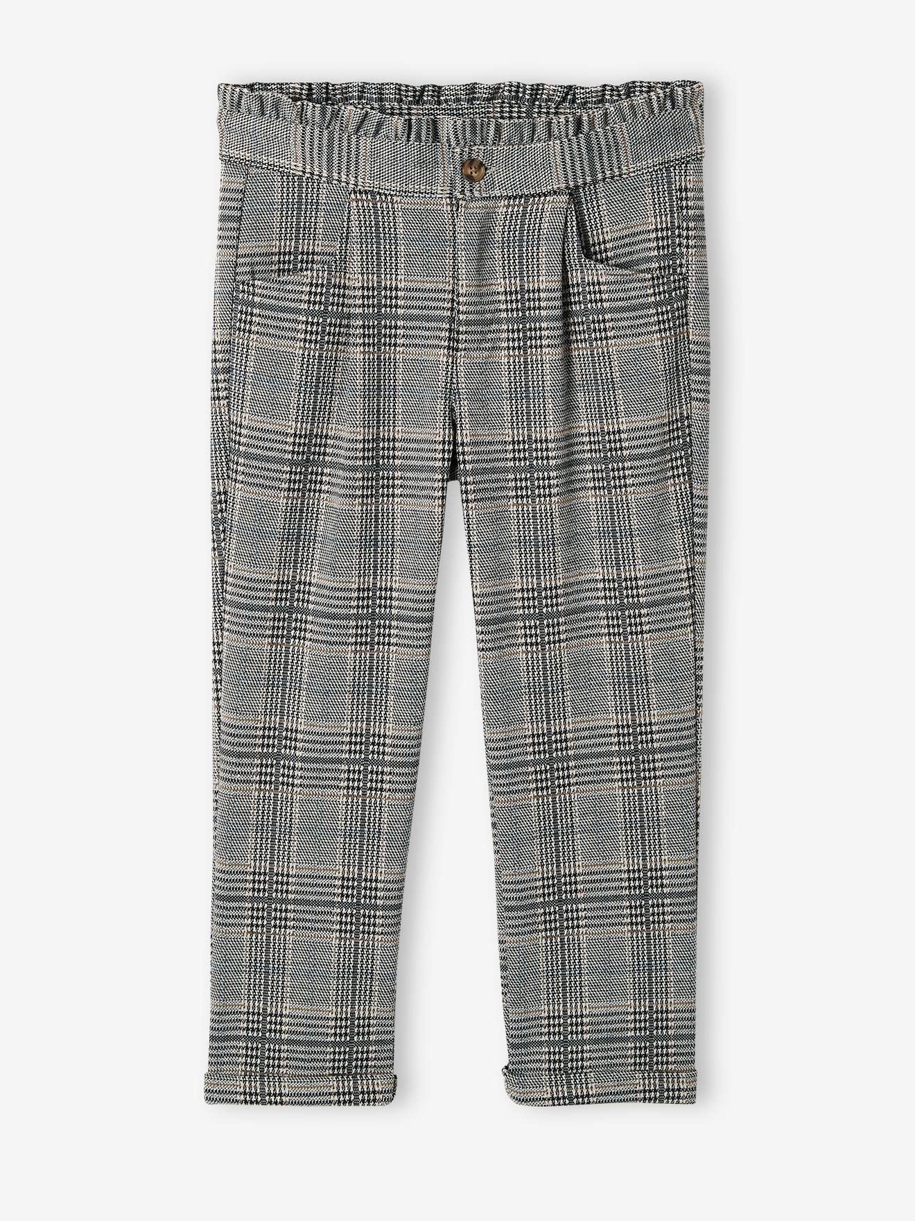 Pantalon à carreaux en lainage fille gris carreaux