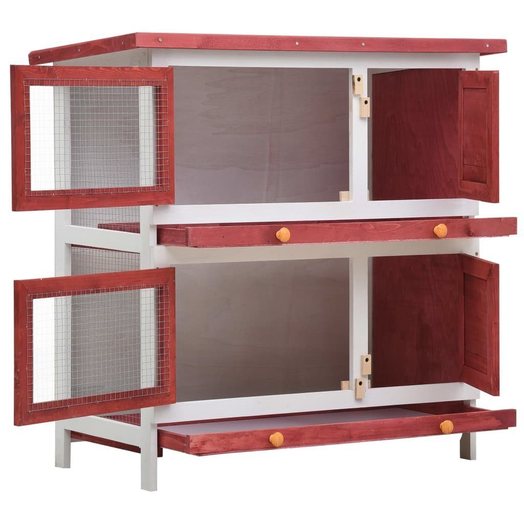 vidaXL Kleintierkäfig Kaninchenstall 4 Türen Rot Holz