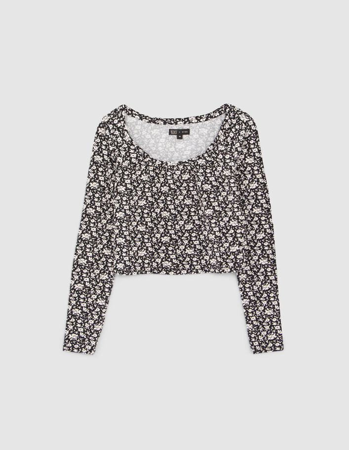 T-shirt noir imprimé floral fille