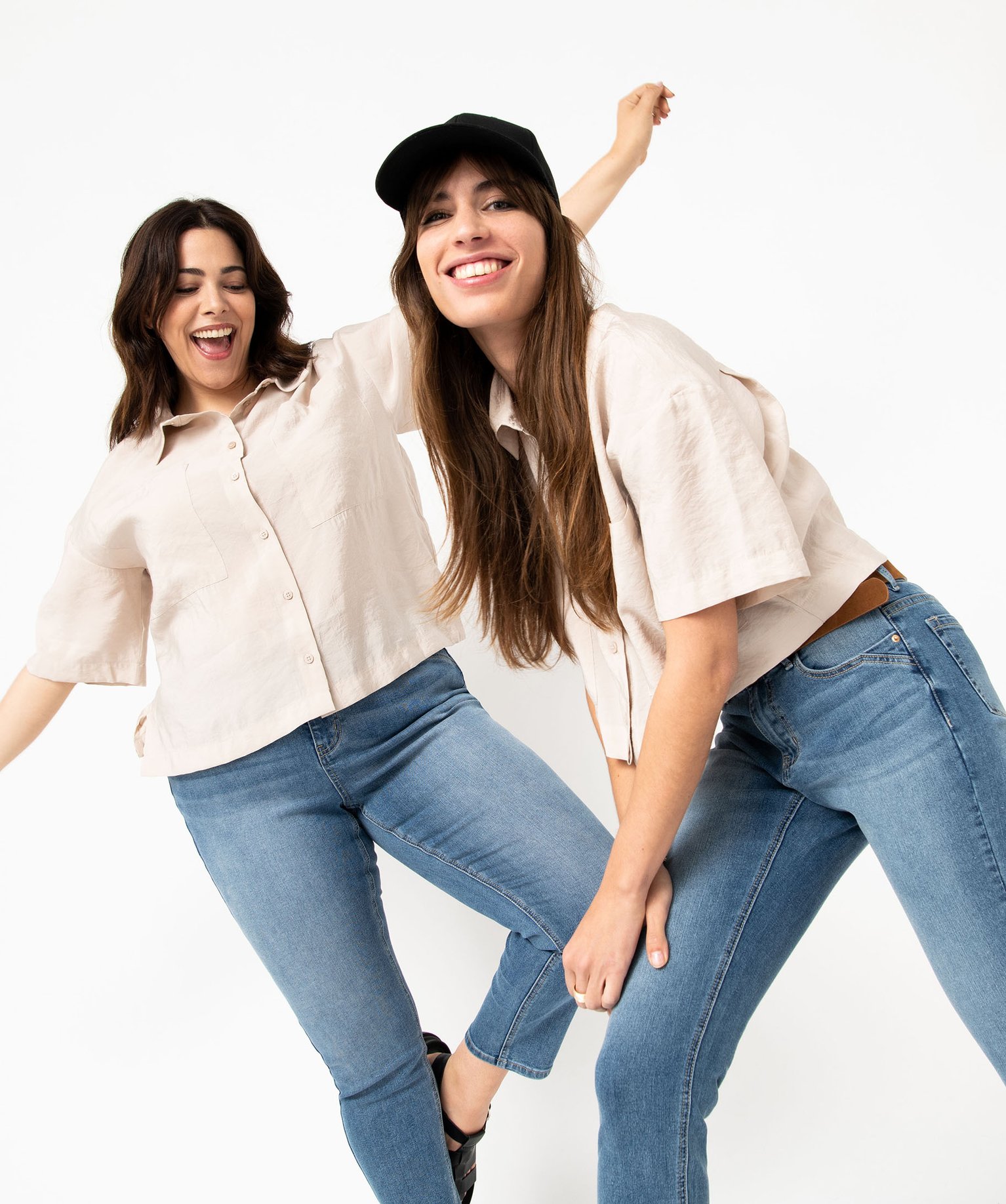 Chemise ample et courte à manches courtes en modal femme beige | GEMO