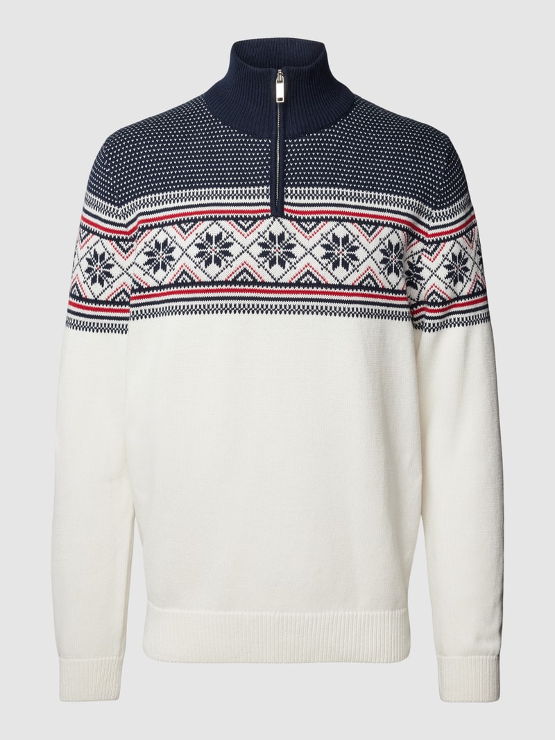 Strickpullover mit Troyer-Kragen Modell 'CLAUS' in offwhite
