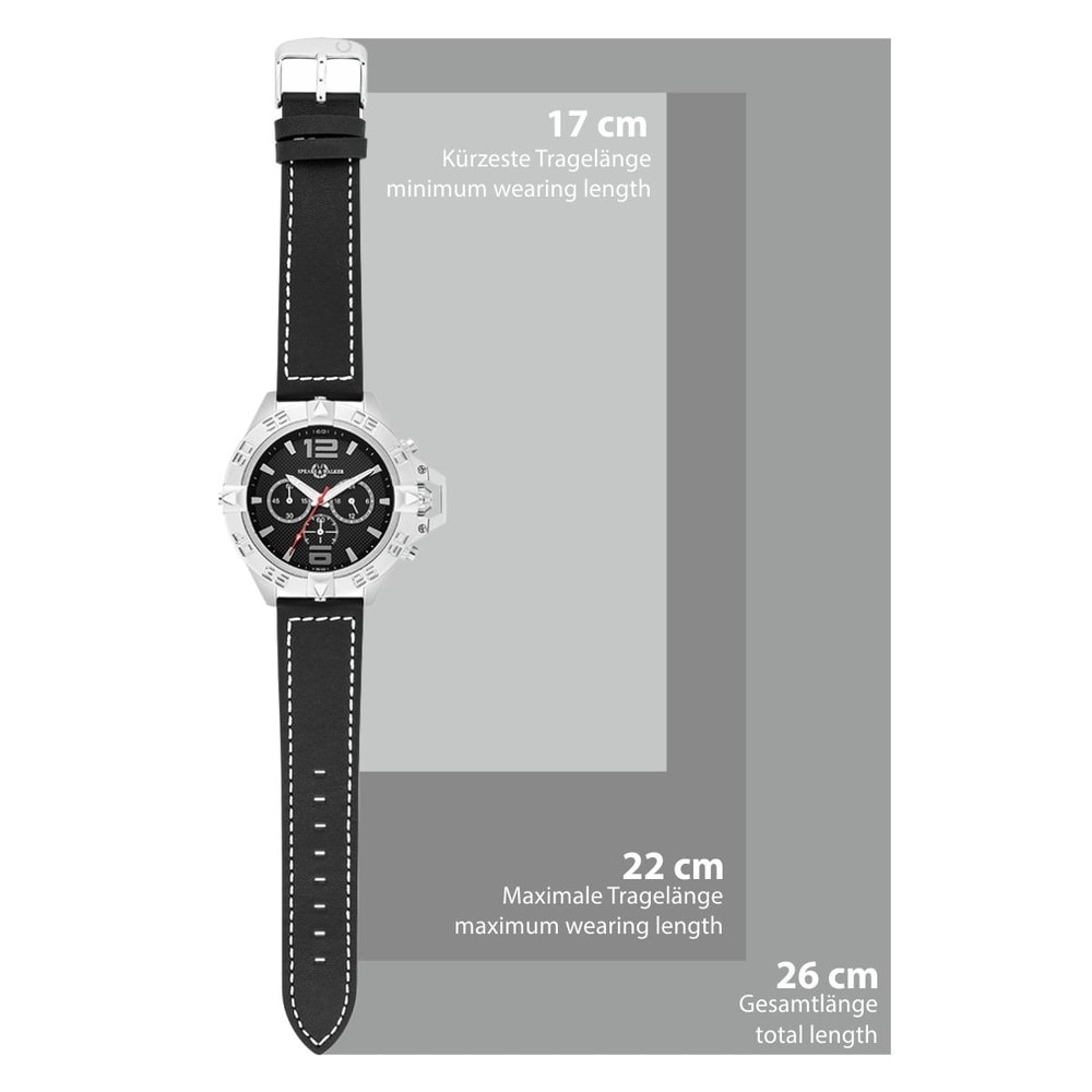 Spears & Walker Montre à quartz Varus II en Argent Cuir véritable en Noir Montre