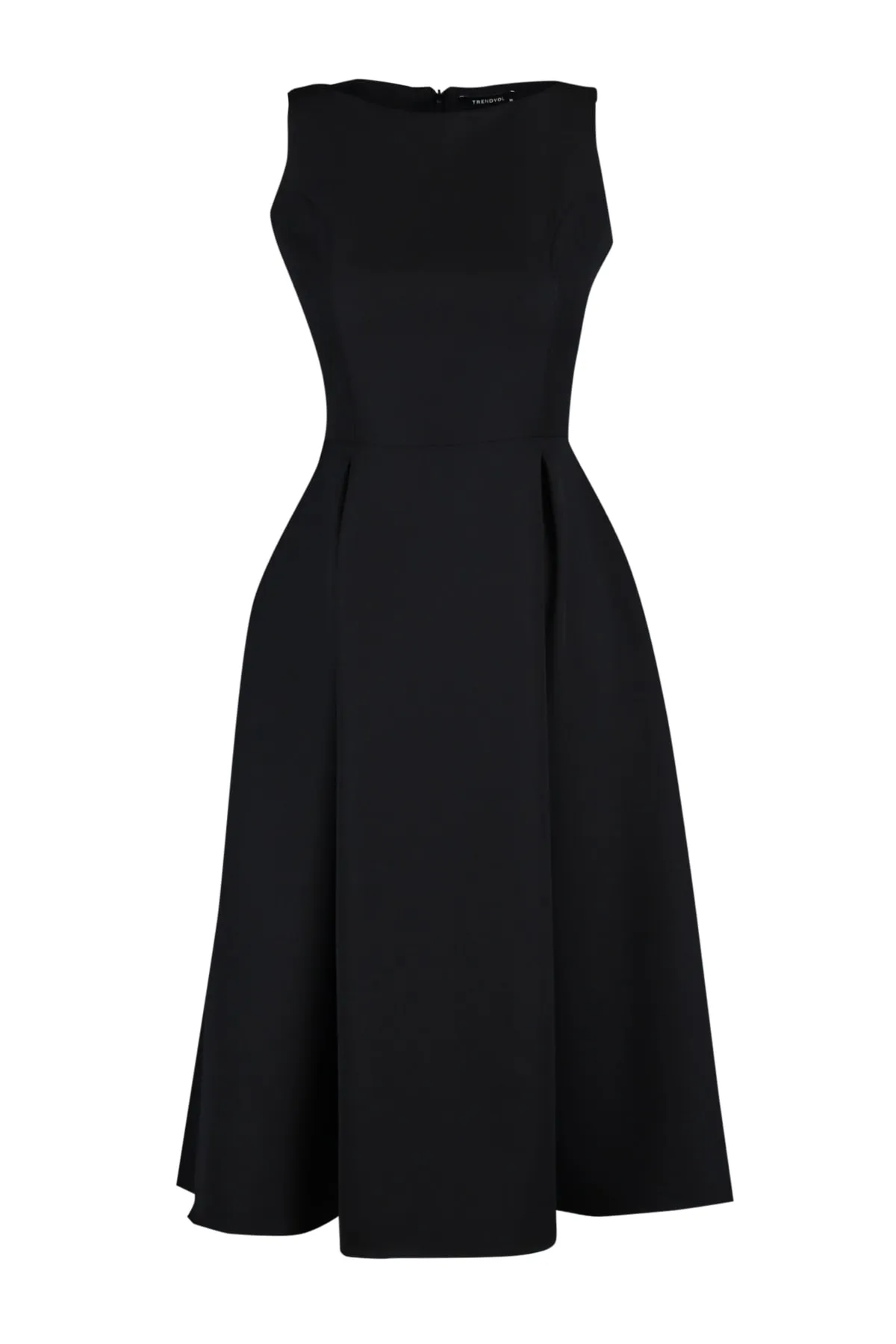 Trendyol Collection  Schwarzes Midi-Plissee-Webkleid mit Taille TWOSS20EL0980