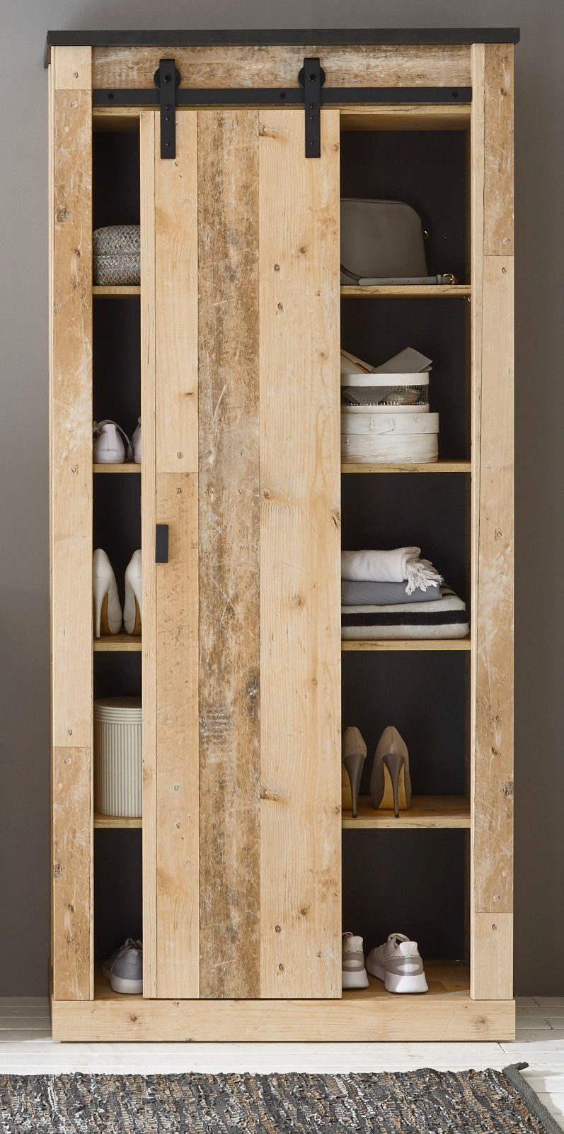 Furn.Design Mehrzweckschrank Stove (Büroschrank in Used Wood Vintage, 93 x 201 cm) mit Schiebetür