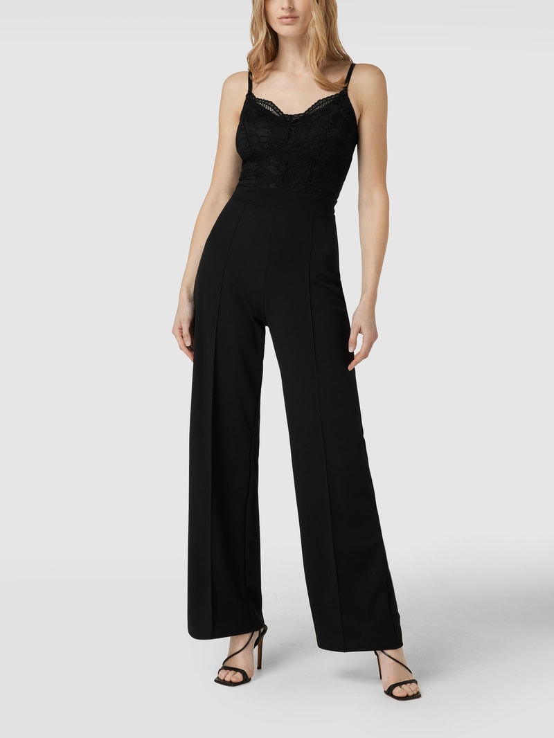 Jumpsuit mit Spitzenbesatz in schwarz