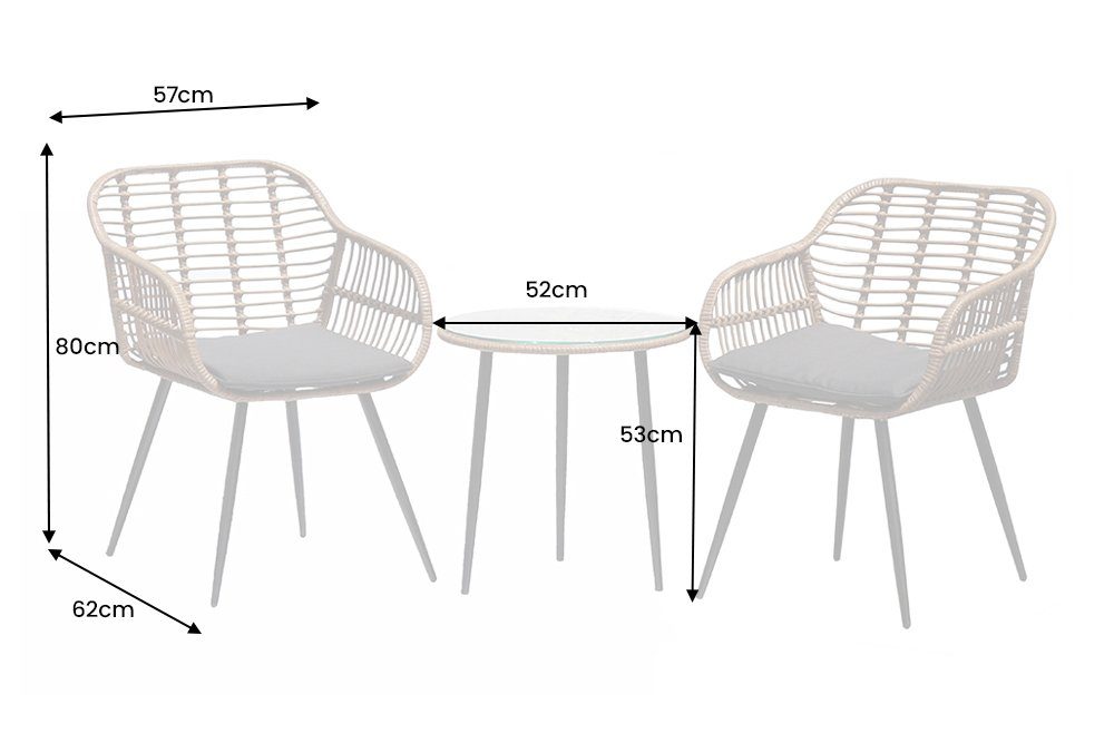 riess-ambiente Balkonset PARIS braun, (Set, 3-tlg), Garten · Terrasse · Tisch · Stühle · Sitzgruppe · Outdoor · Design