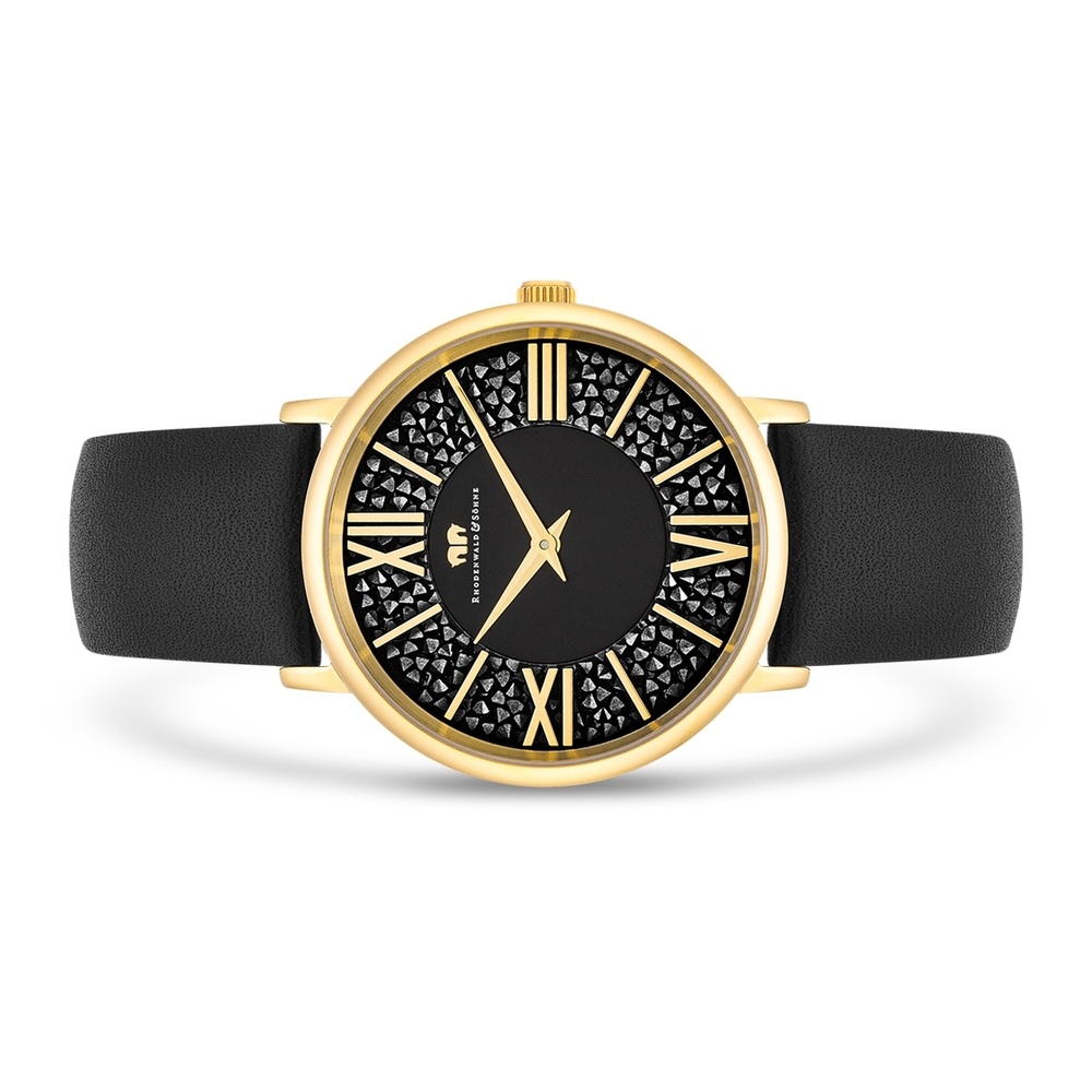 Rhodenwald & Söhne Montre à quartz Pamina en Or jaune Cuir véritable en Noir Montre