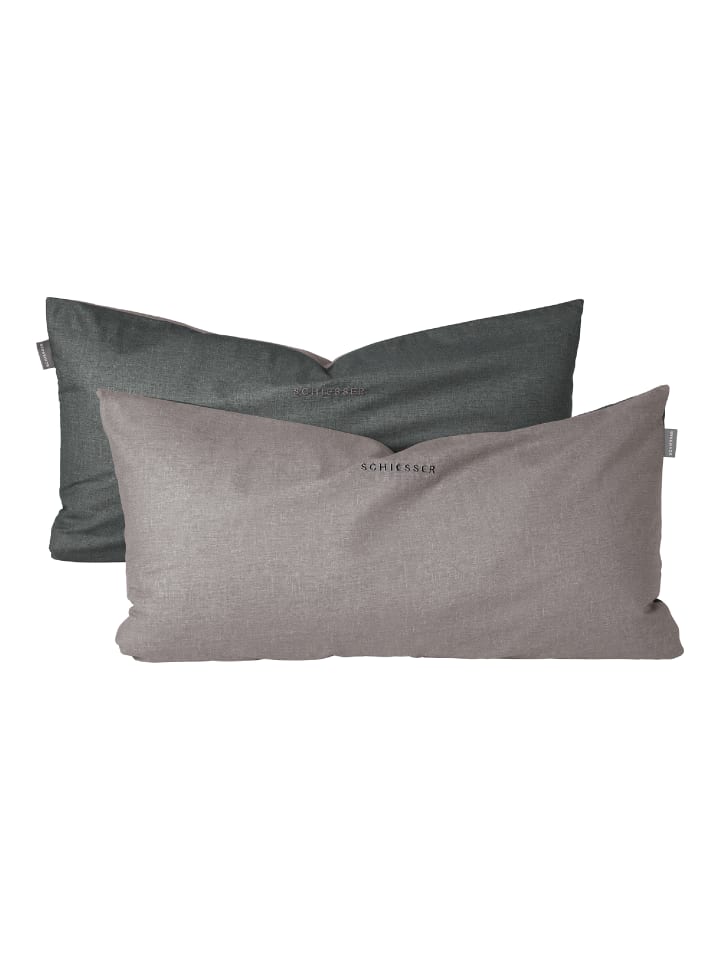 Schiesser 2er-Set: Renforcé-Kissenhüllen in Grau-Schwarz günstig kaufen 40 x 80 cm