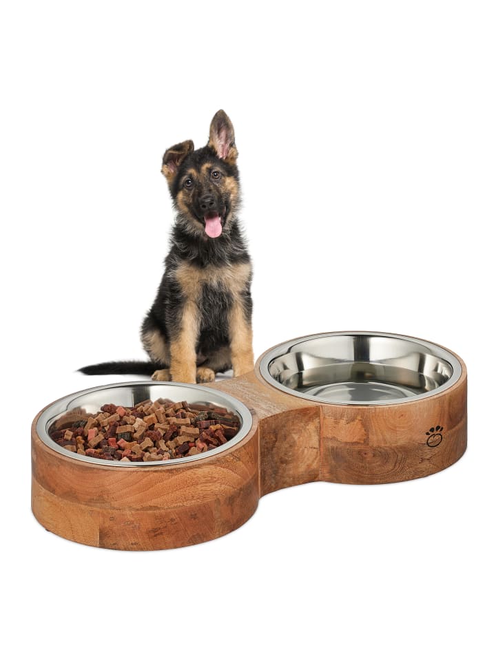 relaxdays Hundenapfbar in Natur/ Silber -  (B)48 x (H)8 x (T)22 cm günstig kaufen onesize