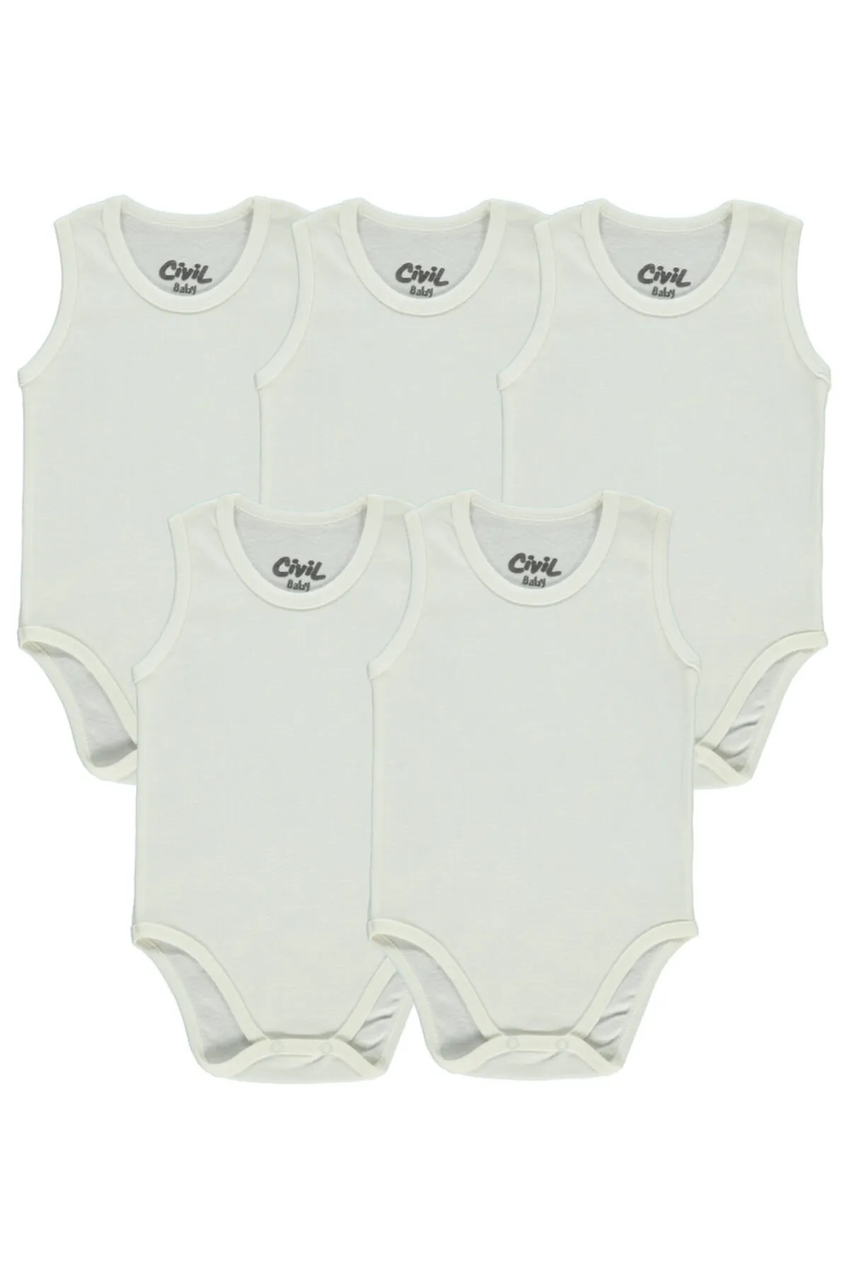 Kujju  Civil Baby Basic Gerippter Rundhalsausschnitt 5-teilig Druckknopf Badi 12-24 Monate Ecru