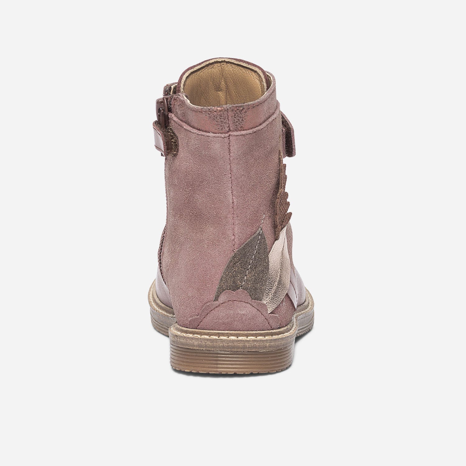 Bottine rose en cuir avec plumes