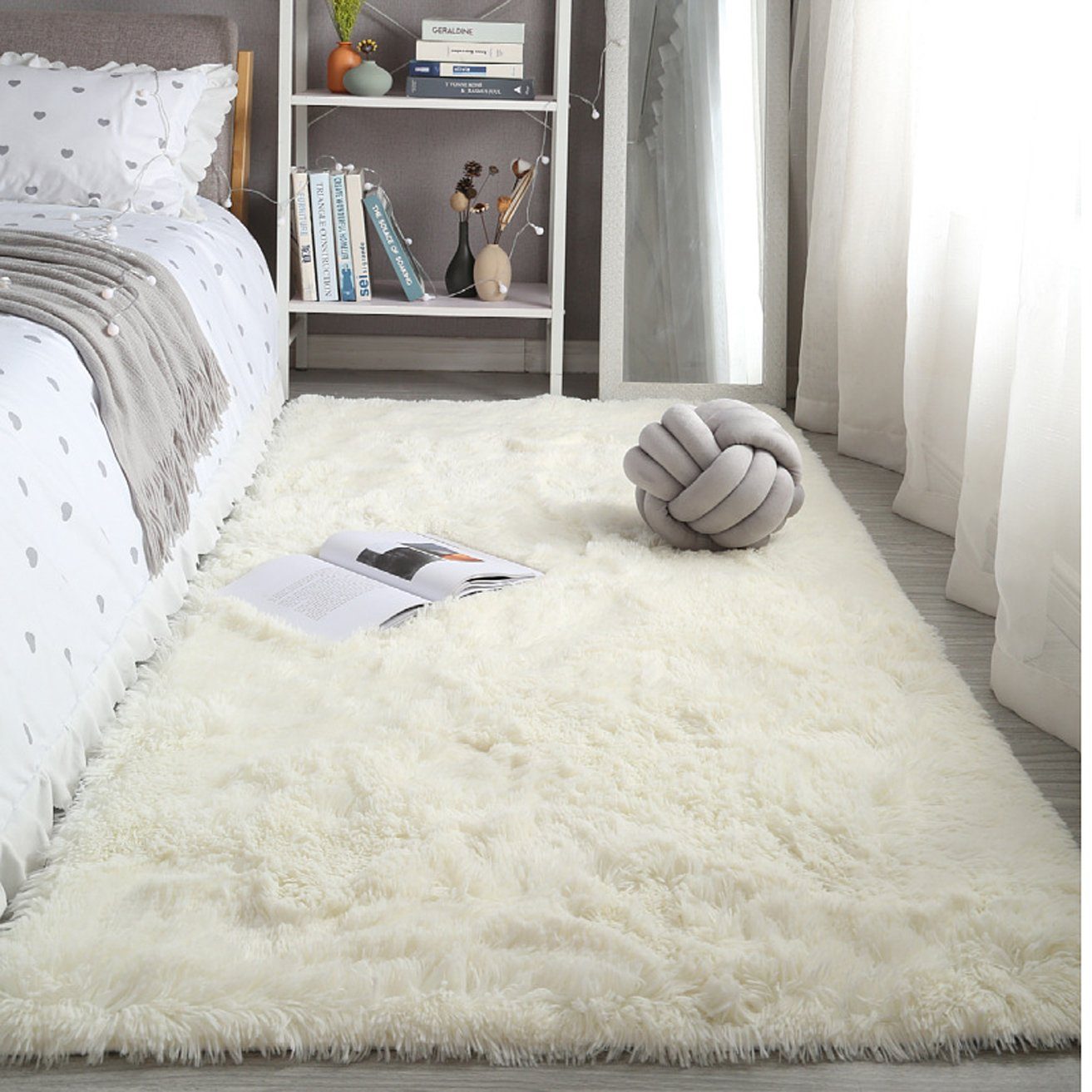 Fellteppich Weicher Teppich, moderner, dicker, rutschfester Teppich, HOHEA H, 60*160cm, flauschiger, zotteliger, waschbarer Teppich für Wohnzimmer