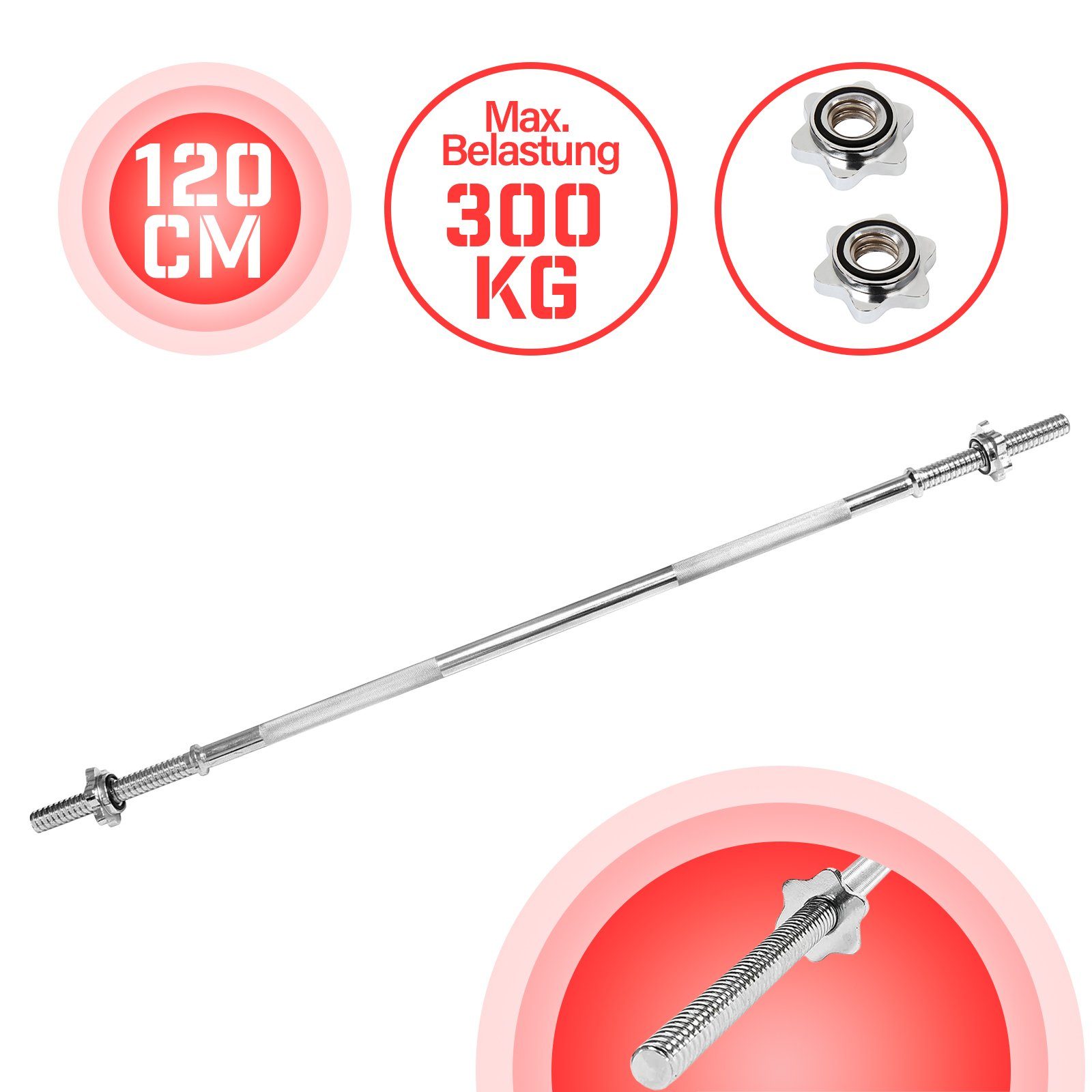 Physionics Langhantelstange - 120/140/165cm, Ø30mm verchromt