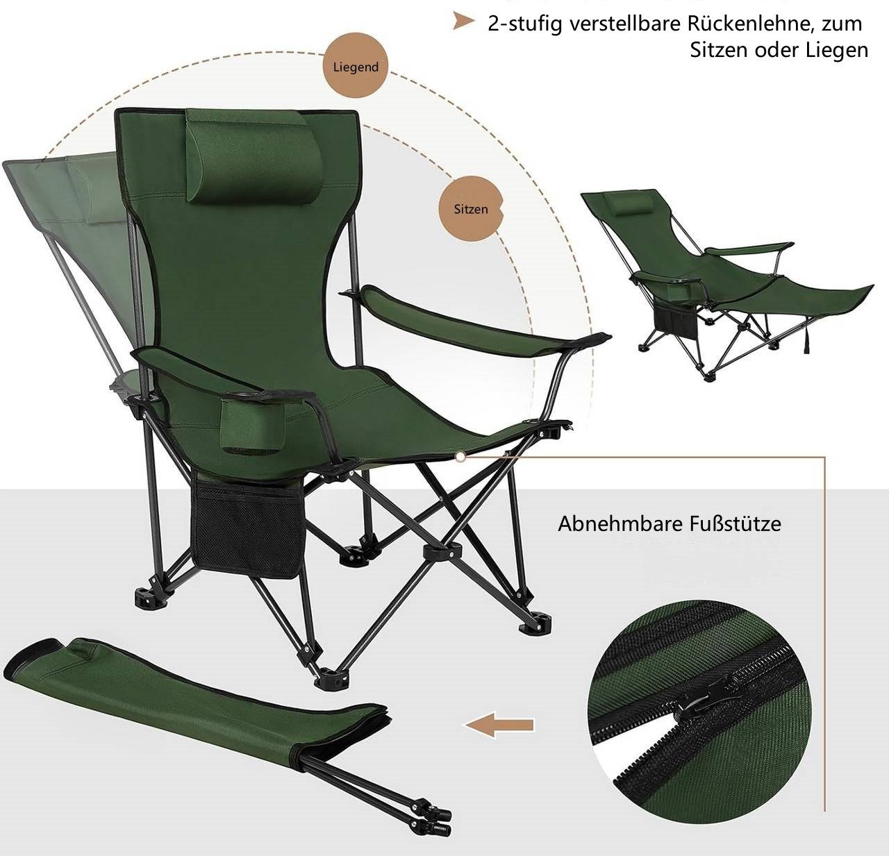 Woltu Campingstuhl (1 St), klappbar für Outdoor mit Armlehnen Getränkehalter