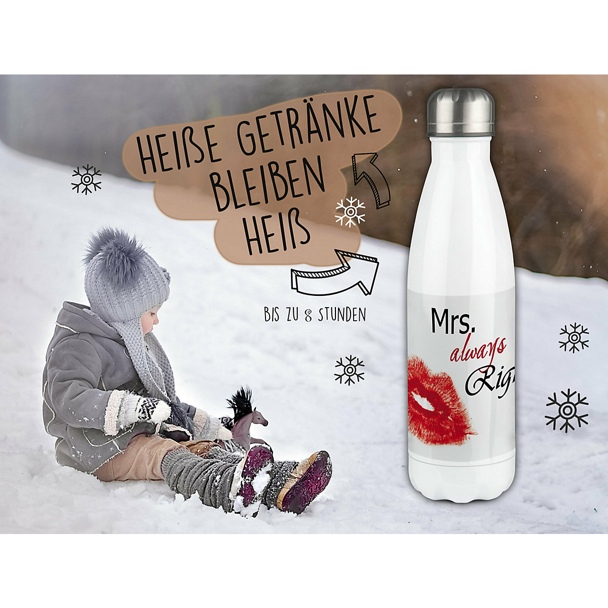 Edelstahl Kinder Thermoflasche / Trinkflasche bunt Kussmund Spülmaschinenfest, Auslaufsicher, Bruchfest, Doppelwandig, Für Heißgetränke geeignet, Mit Deckel, Isoliert