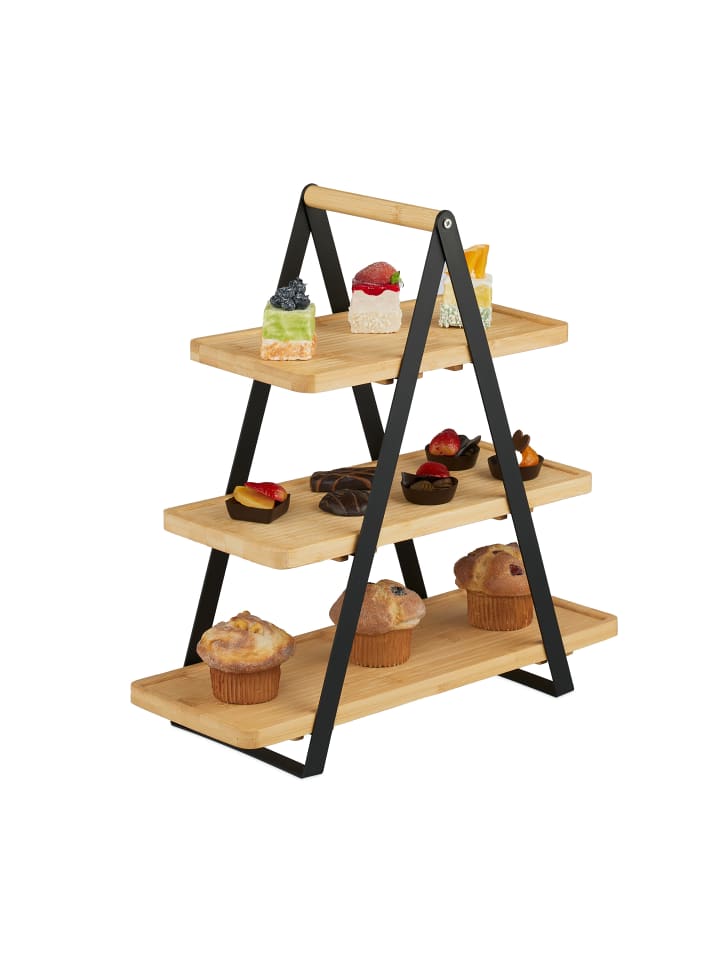 relaxdays Etagere in Natur/ Schwarz - (B)41 x (H)42 x (T)16,5 cm günstig kaufen onesize